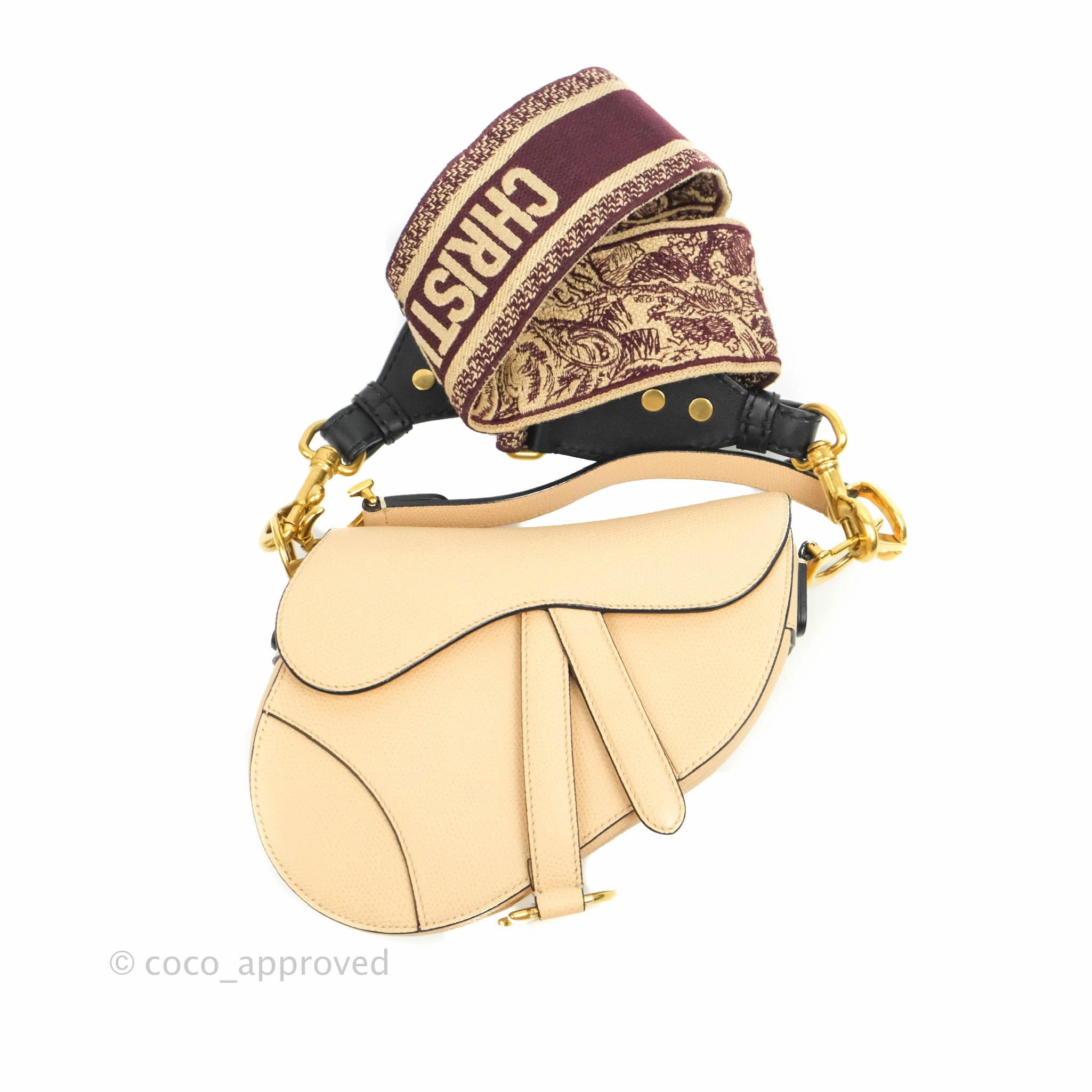 Christian Dior Mini Saddle Bag Beige Grained Calfskin Gold Hardware With Strap