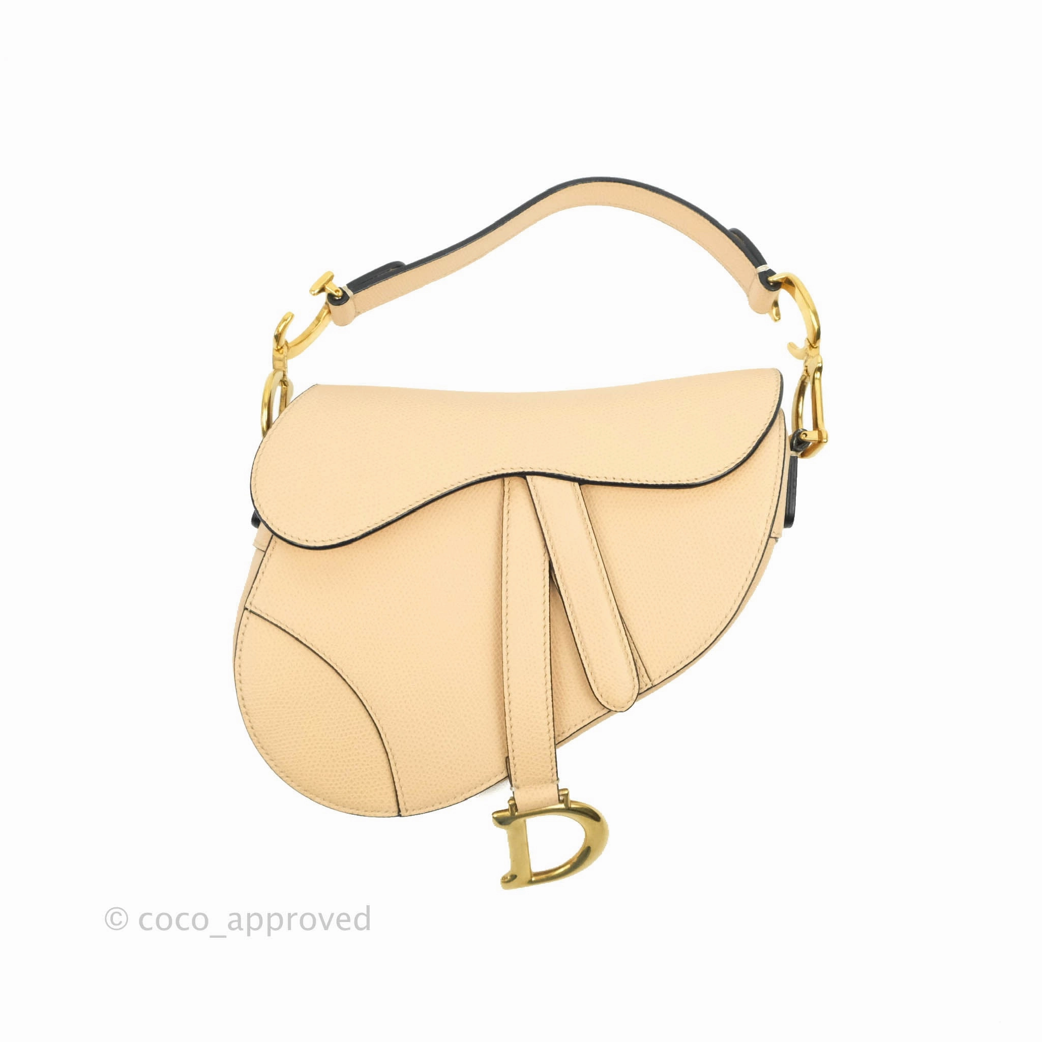 Christian Dior Mini Saddle Bag Beige Grained Calfskin Gold Hardware With Strap