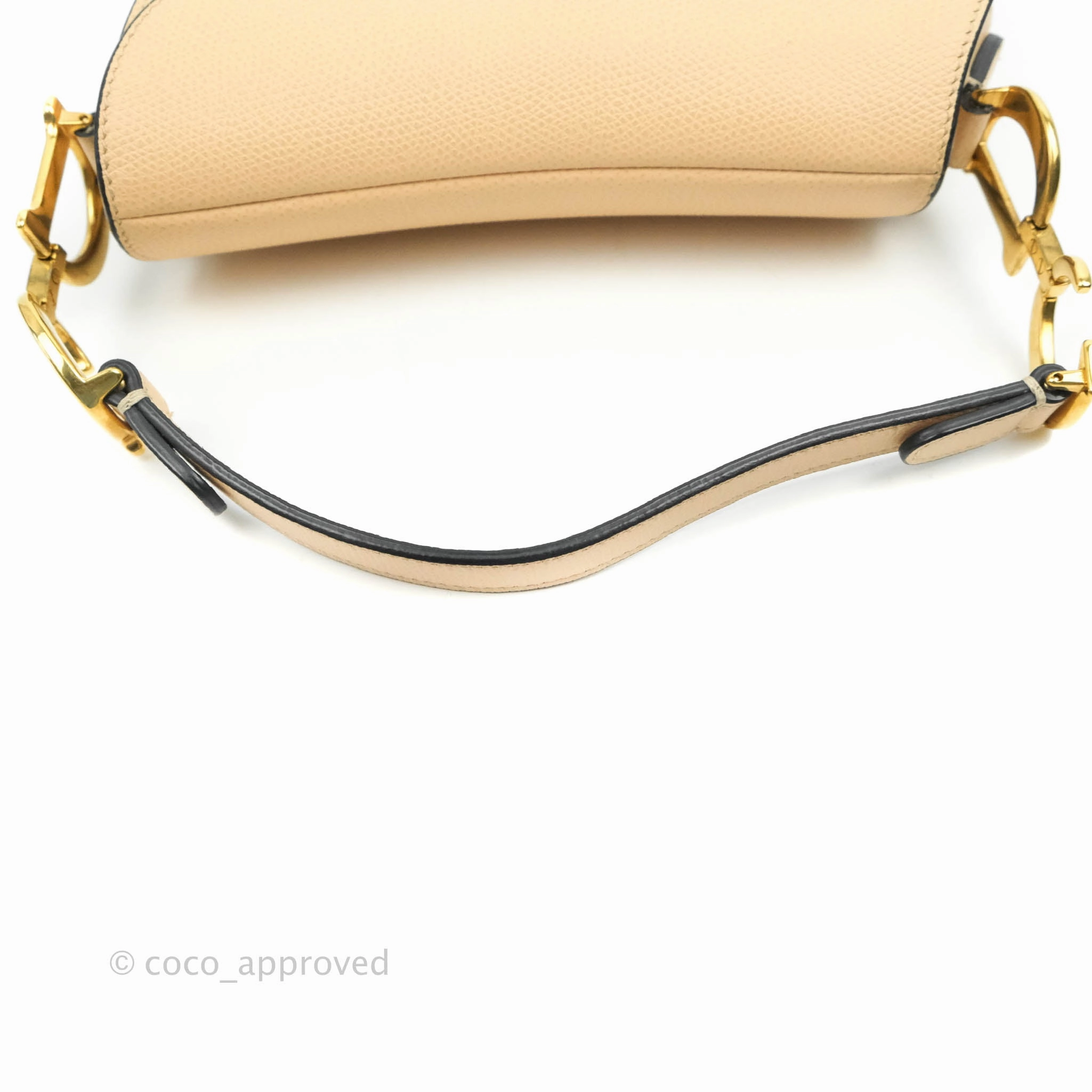 Christian Dior Mini Saddle Bag Beige Grained Calfskin Gold Hardware With Strap