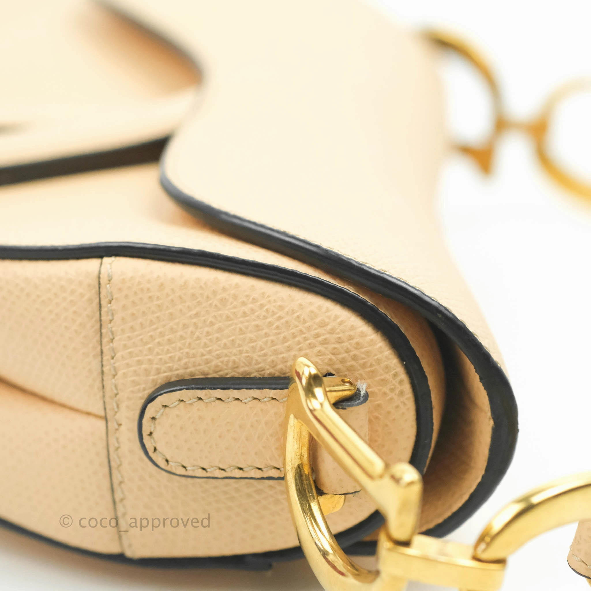 Christian Dior Mini Saddle Bag Beige Grained Calfskin Gold Hardware With Strap