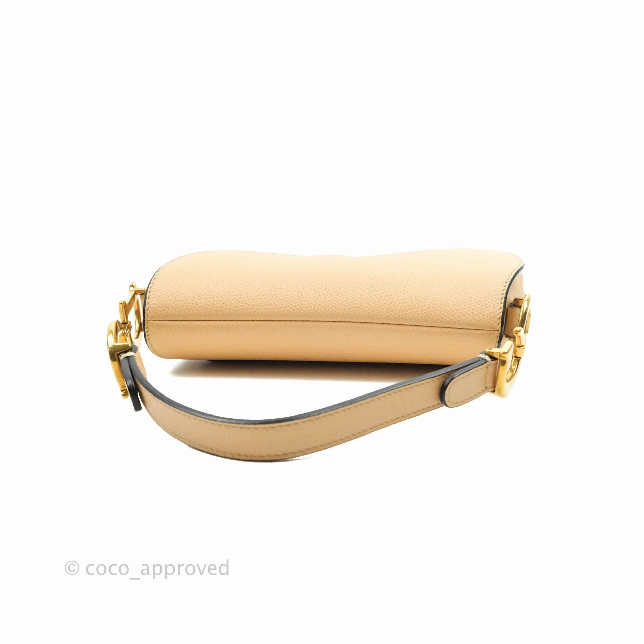 Christian Dior Mini Saddle Bag Beige Grained Calfskin Gold Hardware With Strap