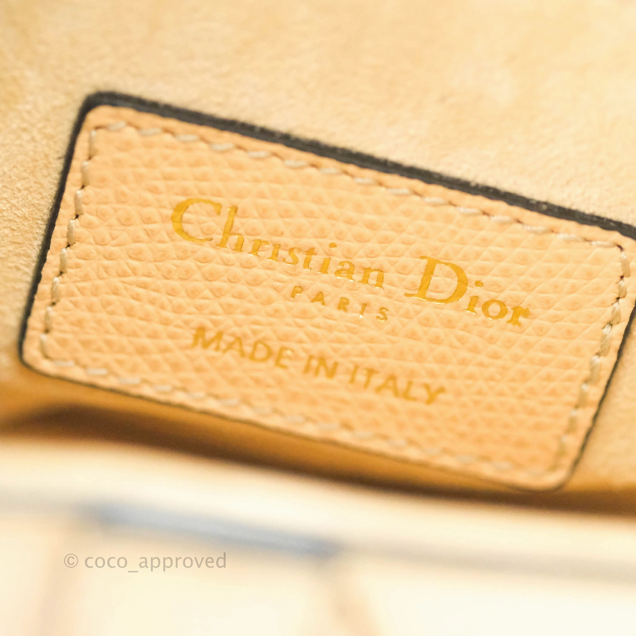 Christian Dior Mini Saddle Bag Beige Grained Calfskin Gold Hardware With Strap