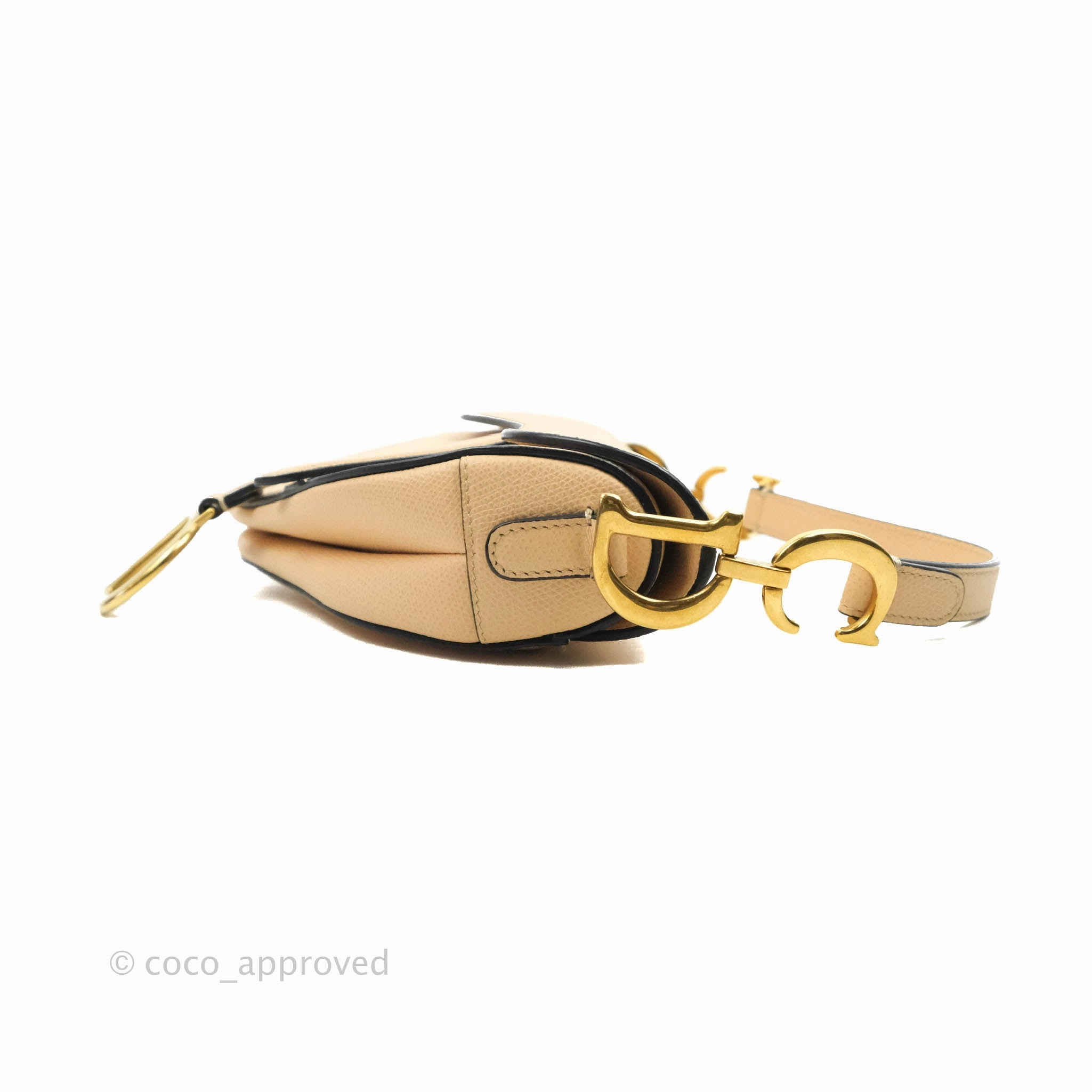 Christian Dior Mini Saddle Bag Beige Grained Calfskin Gold Hardware With Strap