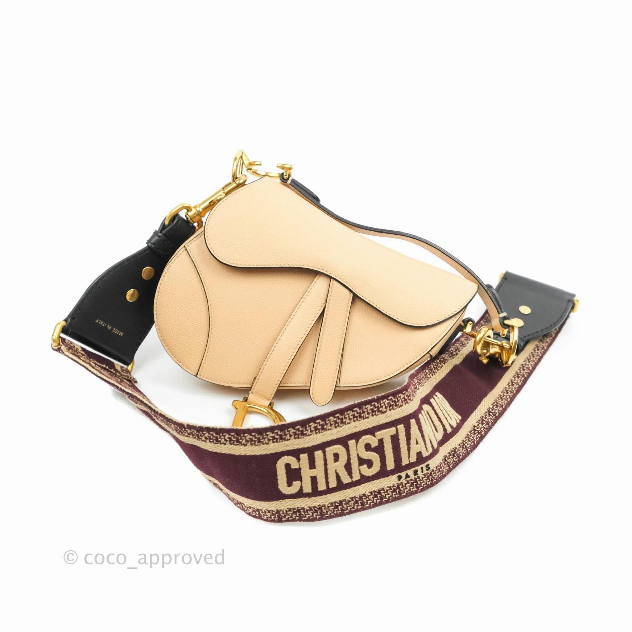 Christian Dior Mini Saddle Bag Beige Grained Calfskin Gold Hardware With Strap