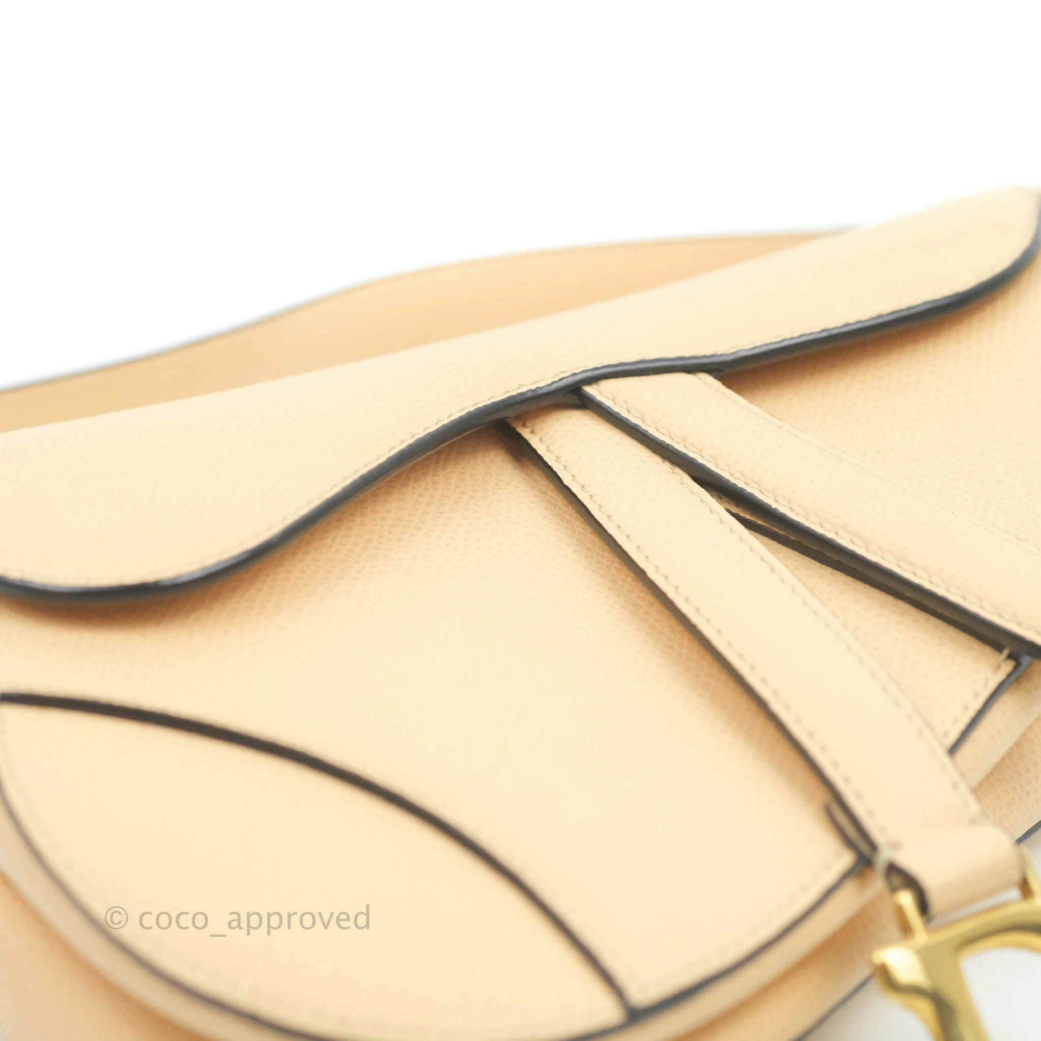 Christian Dior Mini Saddle Bag Beige Grained Calfskin Gold Hardware With Strap