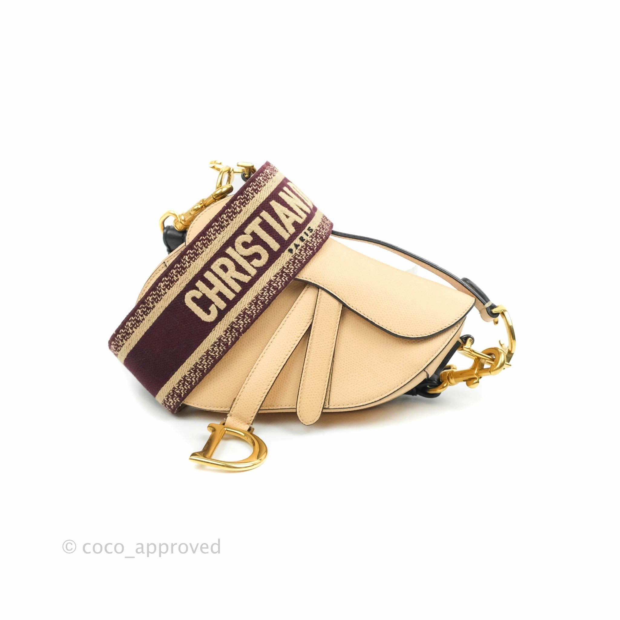 Christian Dior Mini Saddle Bag Beige Grained Calfskin Gold Hardware With Strap