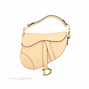 Christian Dior Mini Saddle Bag Beige Grained Calfskin Gold Hardware With Strap