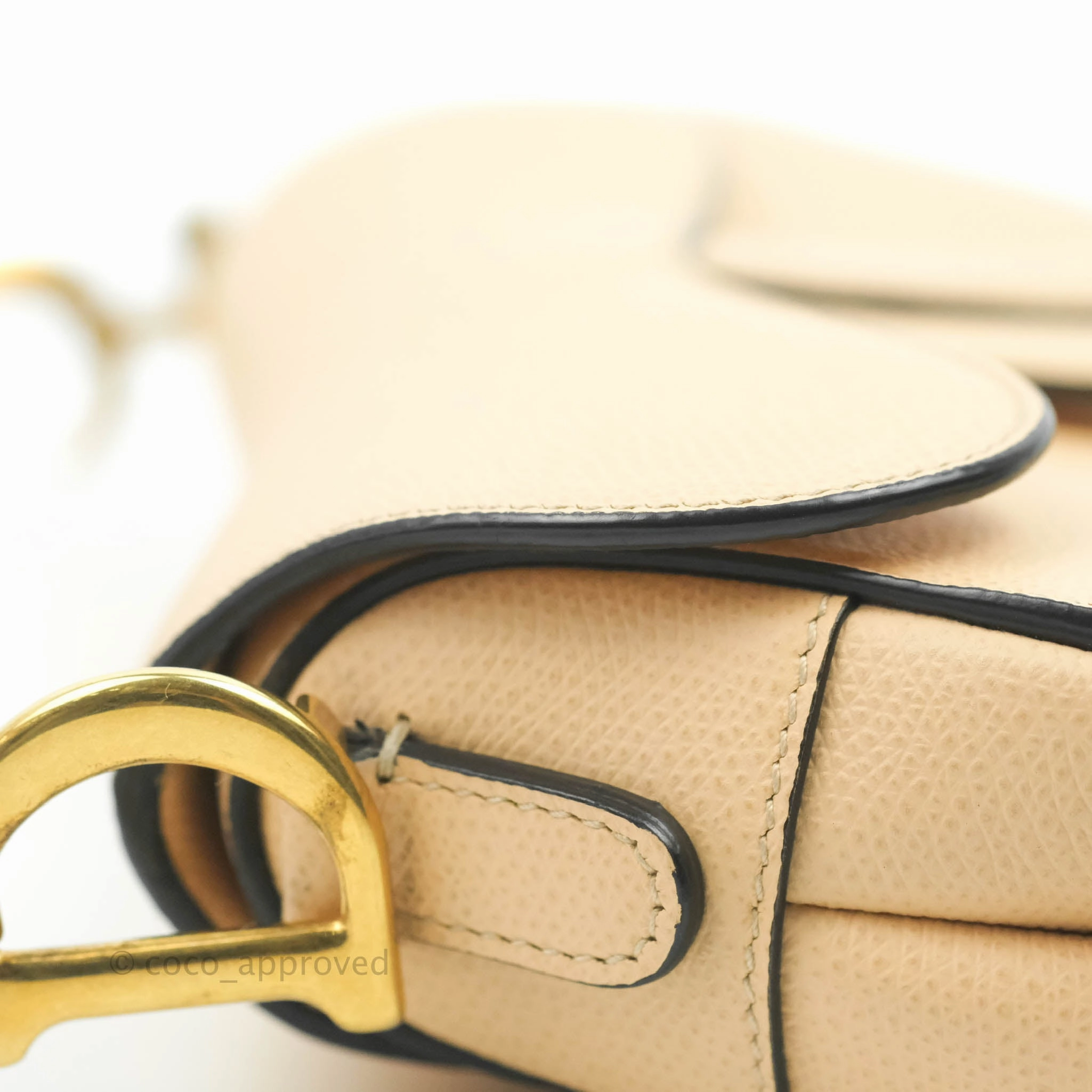 Christian Dior Mini Saddle Bag Beige Grained Calfskin Gold Hardware With Strap