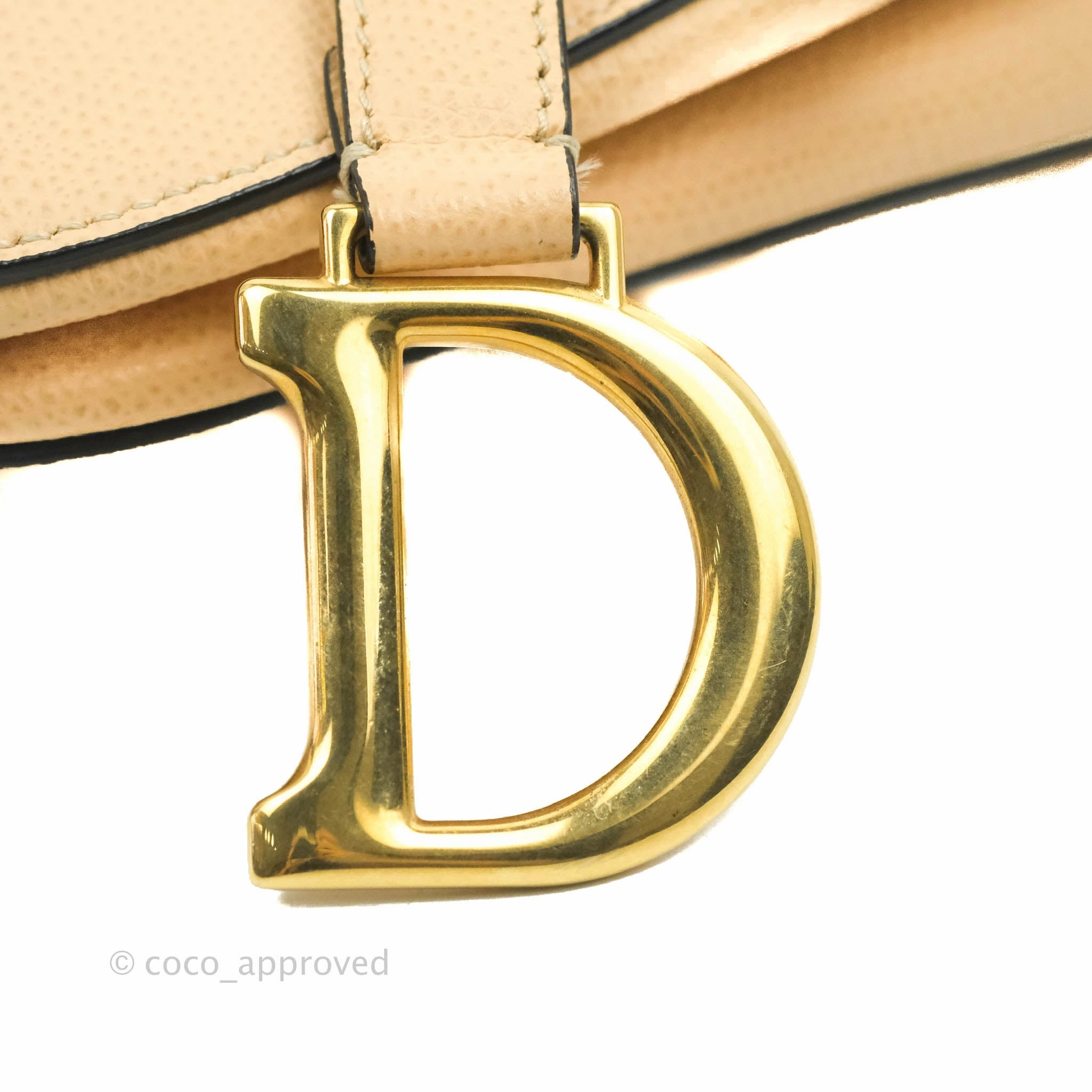 Christian Dior Mini Saddle Bag Beige Grained Calfskin Gold Hardware With Strap