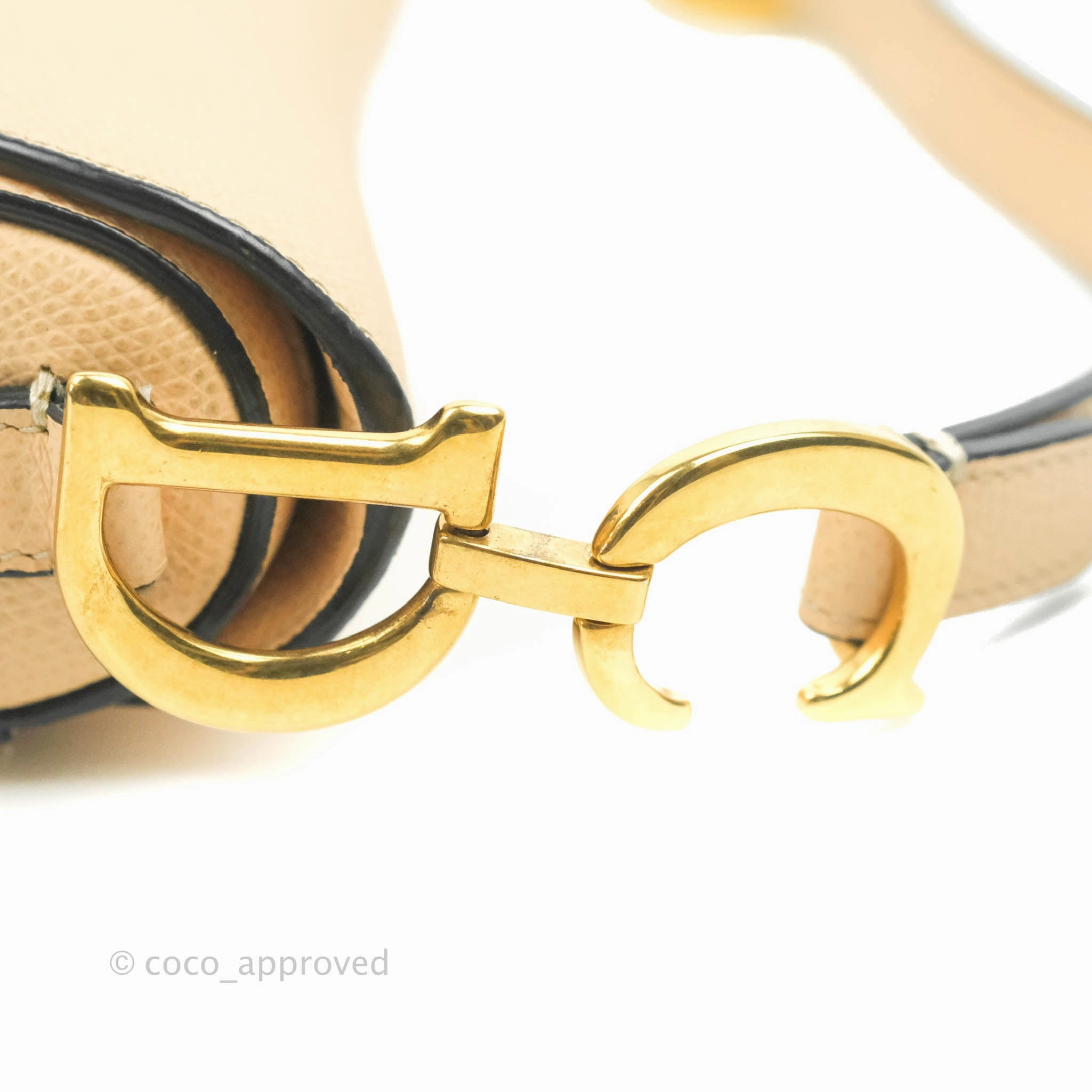 Christian Dior Mini Saddle Bag Beige Grained Calfskin Gold Hardware With Strap
