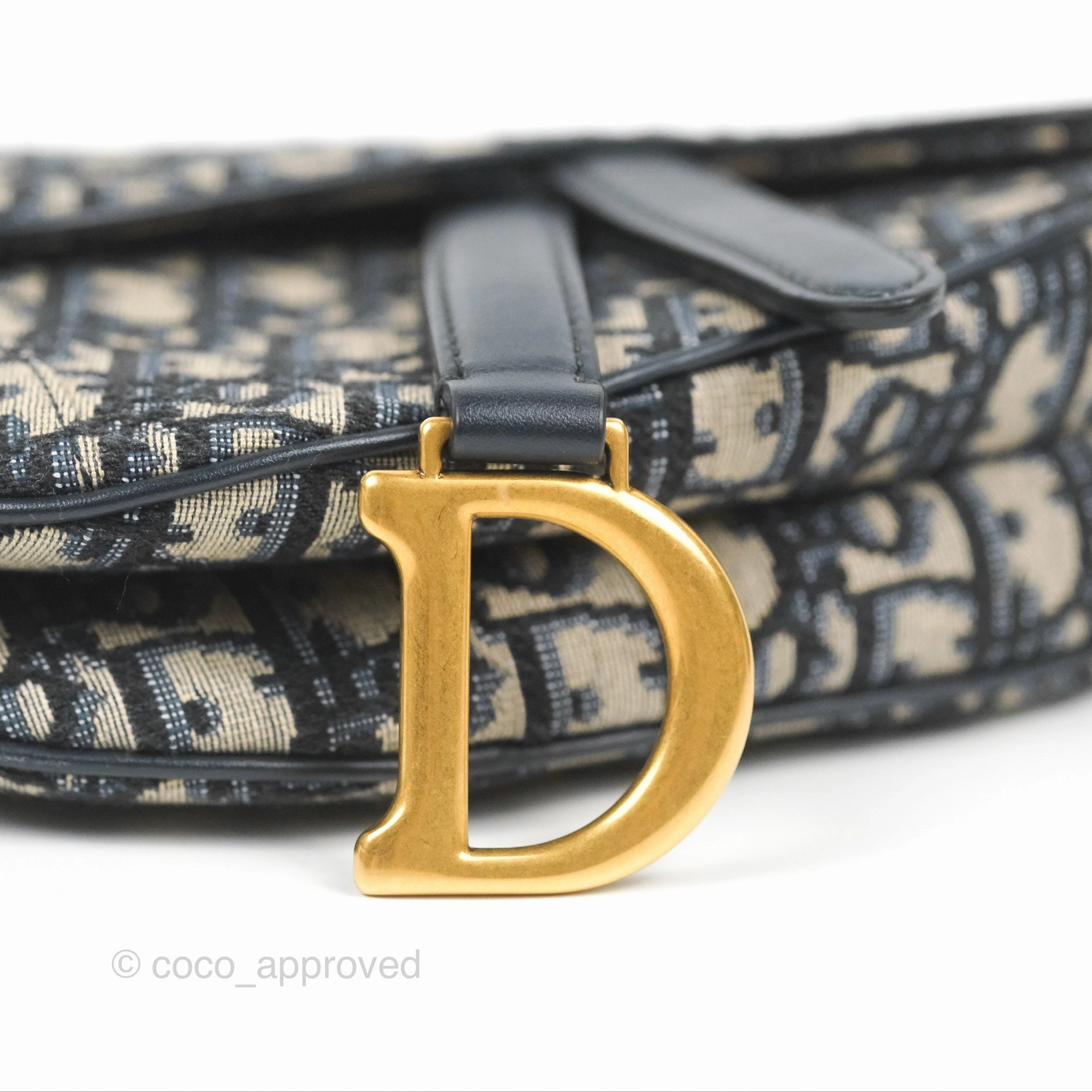 Christian Dior Mini Saddle Bag Blue Oblique Jacquard Gold Hardware