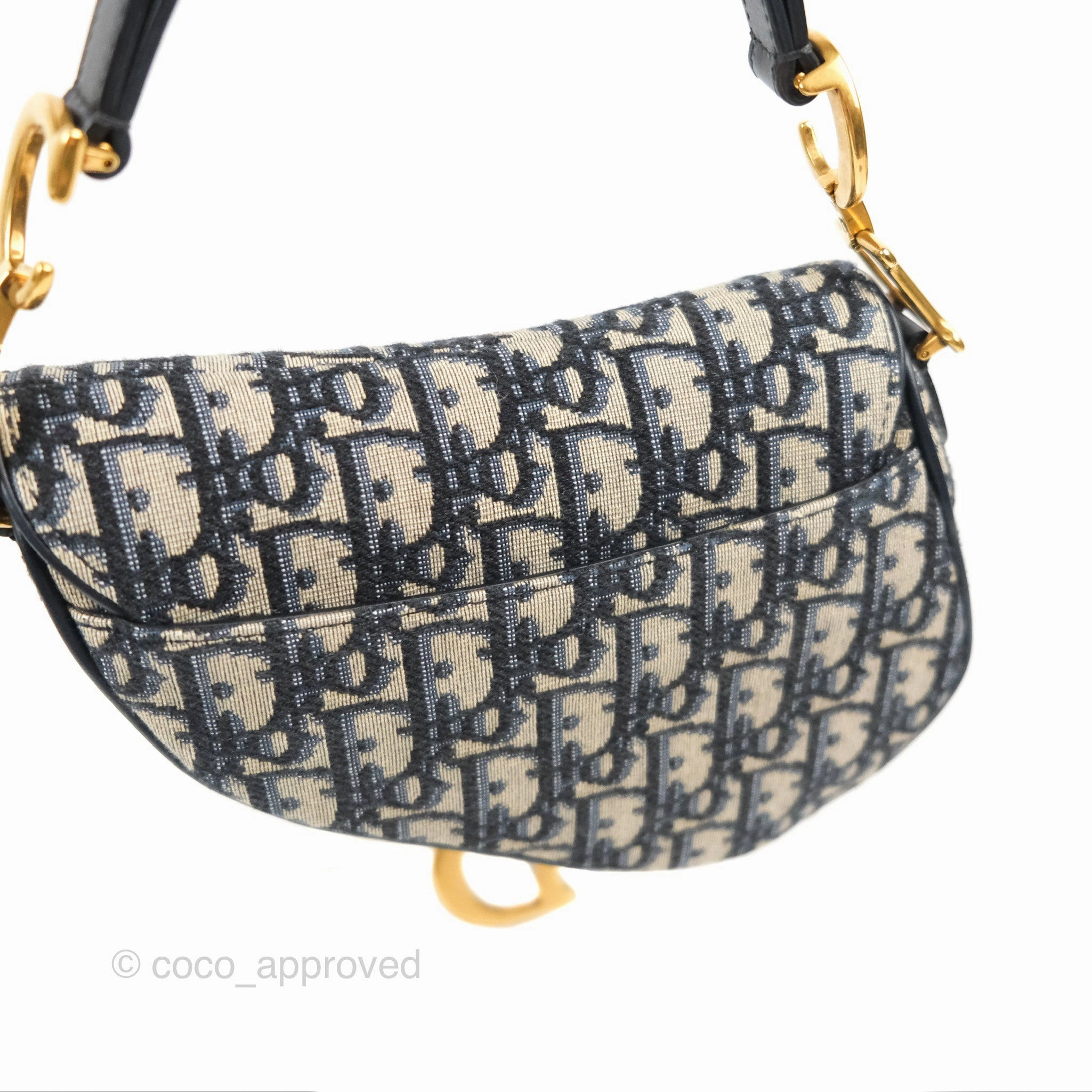 Christian Dior Mini Saddle Bag Blue Oblique Jacquard Gold Hardware