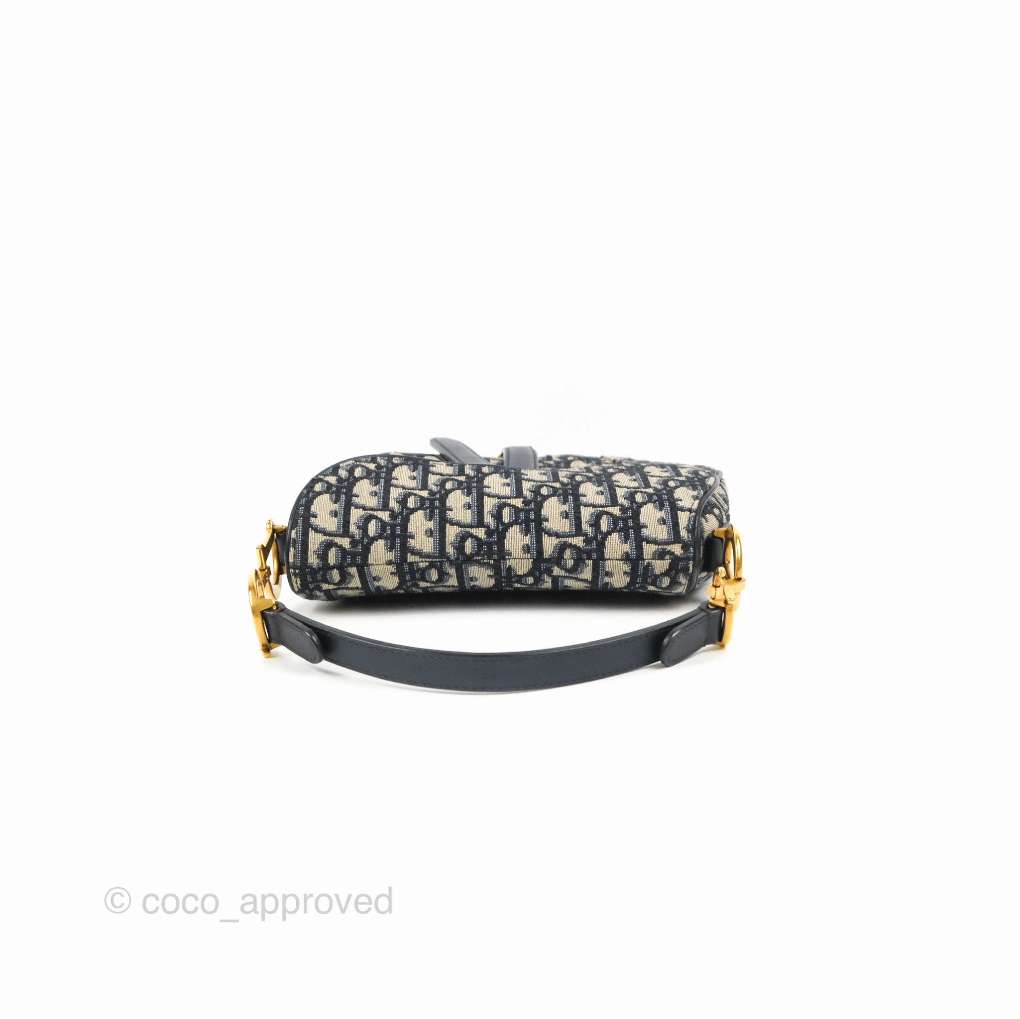 Christian Dior Mini Saddle Bag Blue Oblique Jacquard Gold Hardware