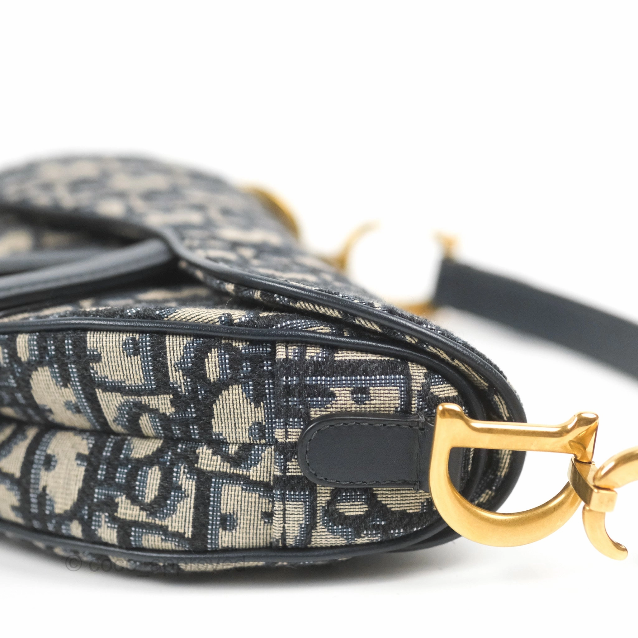 Christian Dior Mini Saddle Bag Blue Oblique Jacquard Gold Hardware