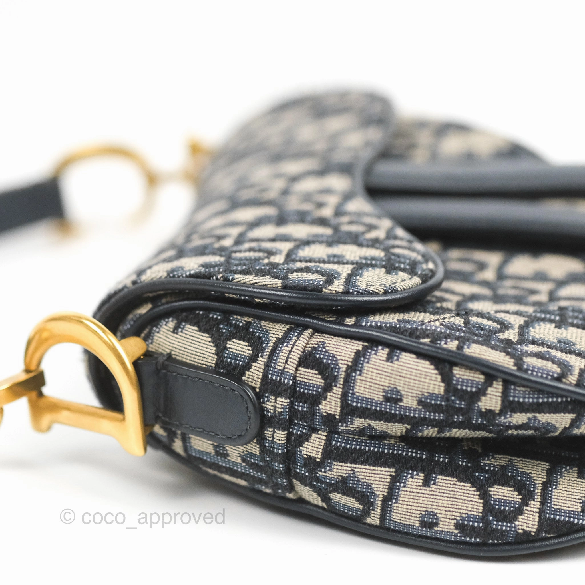 Christian Dior Mini Saddle Bag Blue Oblique Jacquard Gold Hardware