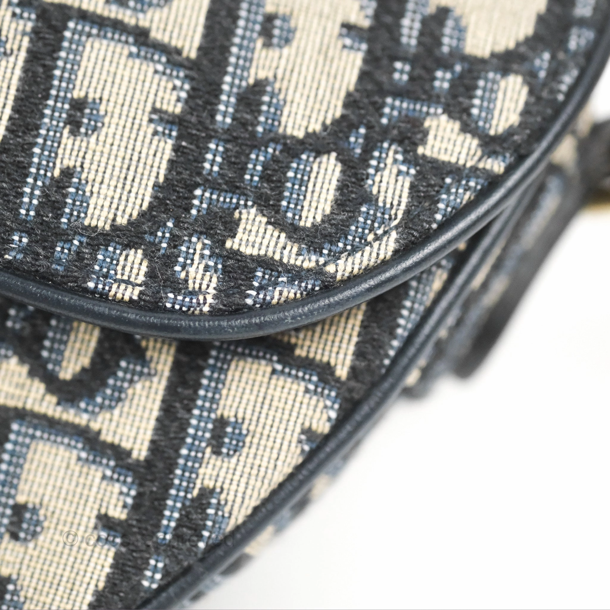 Christian Dior Mini Saddle Bag Blue Oblique Jacquard Gold Hardware