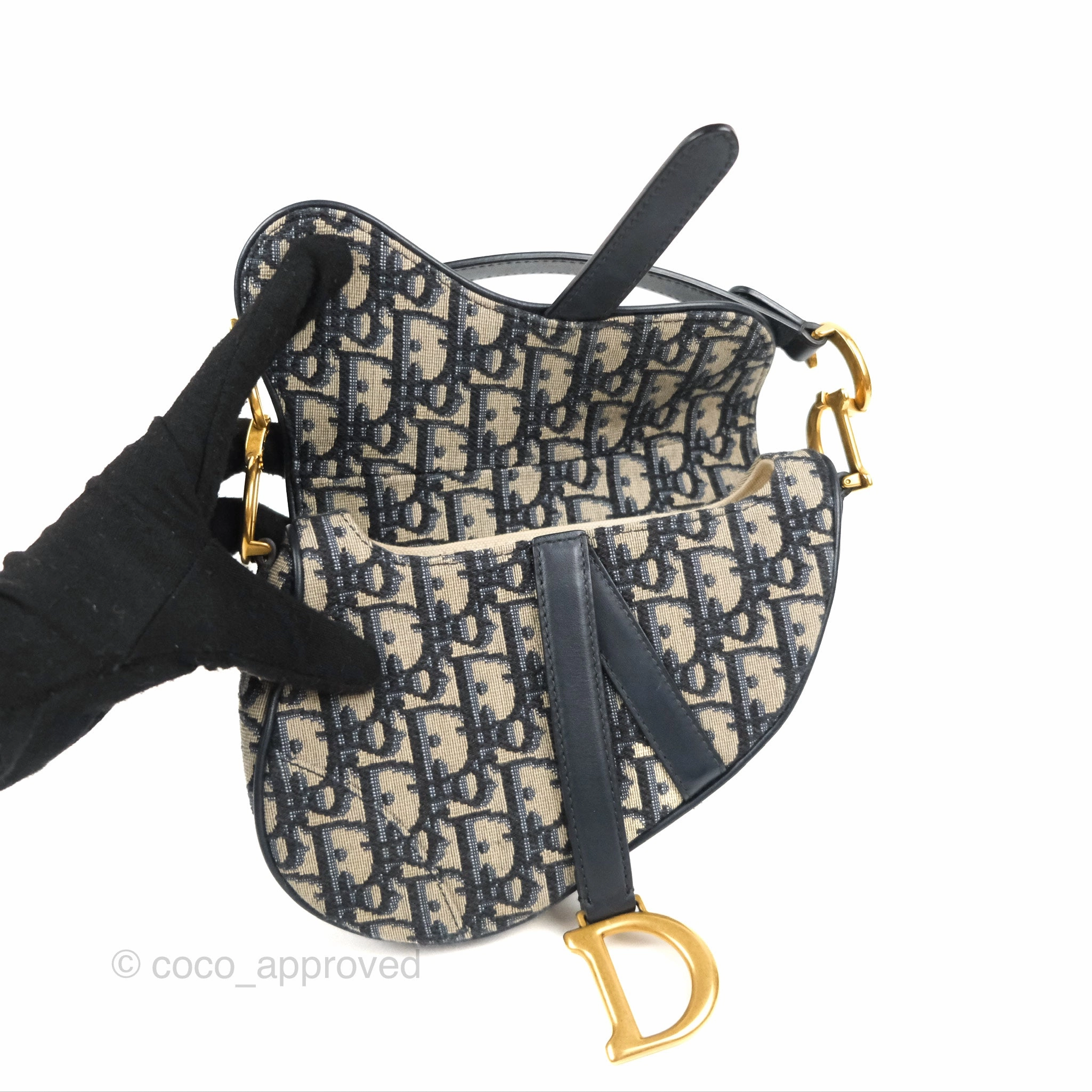 Christian Dior Mini Saddle Bag Blue Oblique Jacquard Gold Hardware