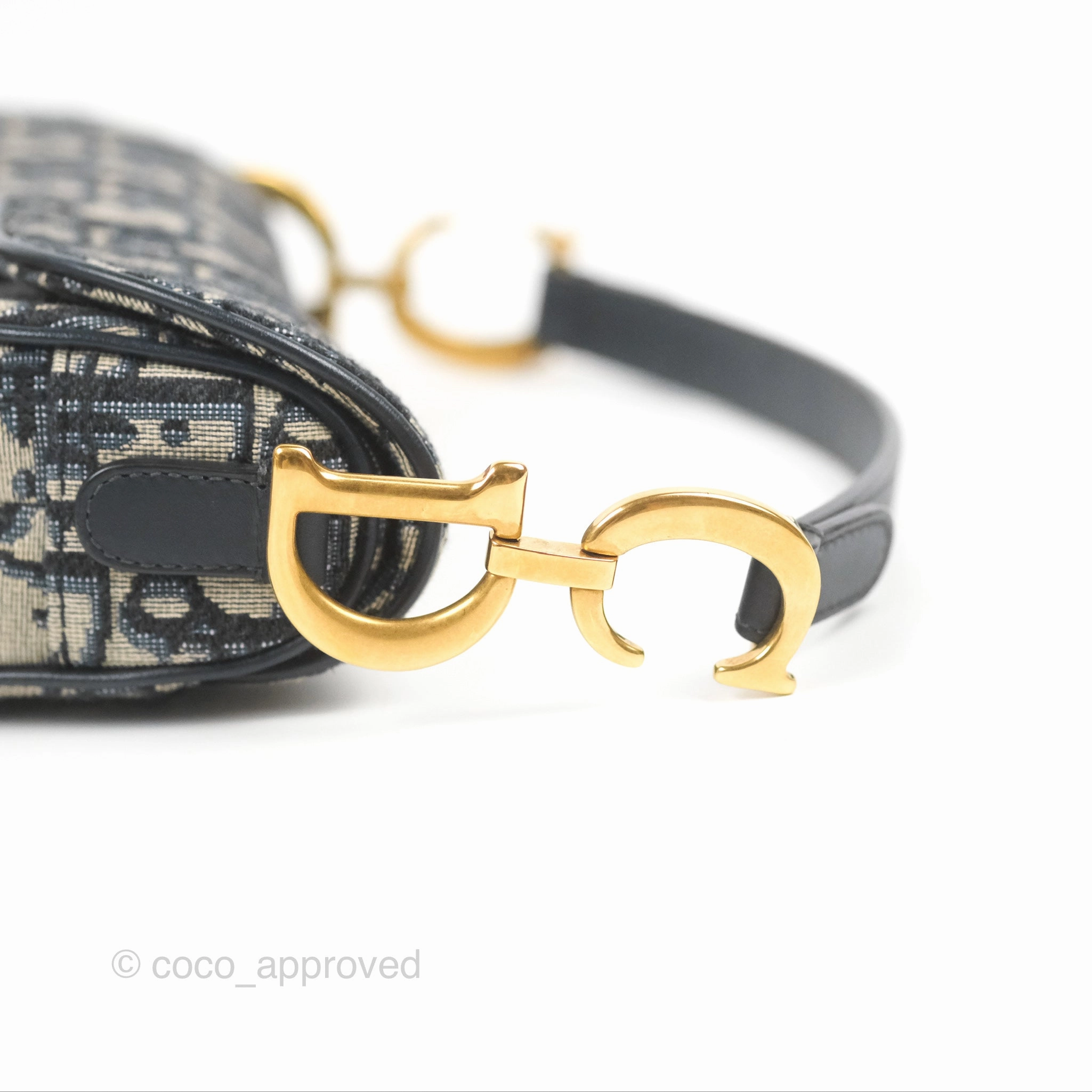 Christian Dior Mini Saddle Bag Blue Oblique Jacquard Gold Hardware