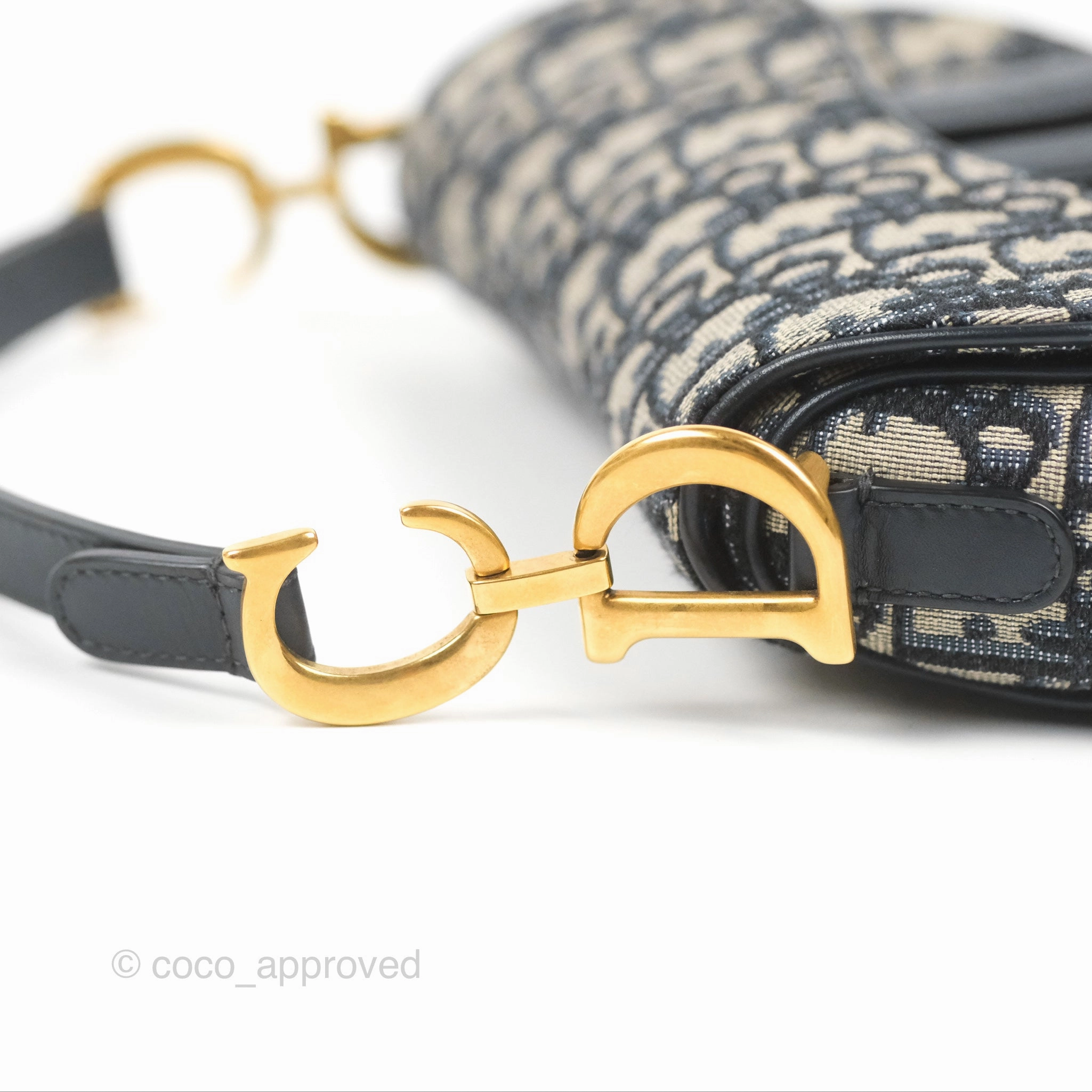 Christian Dior Mini Saddle Bag Blue Oblique Jacquard Gold Hardware