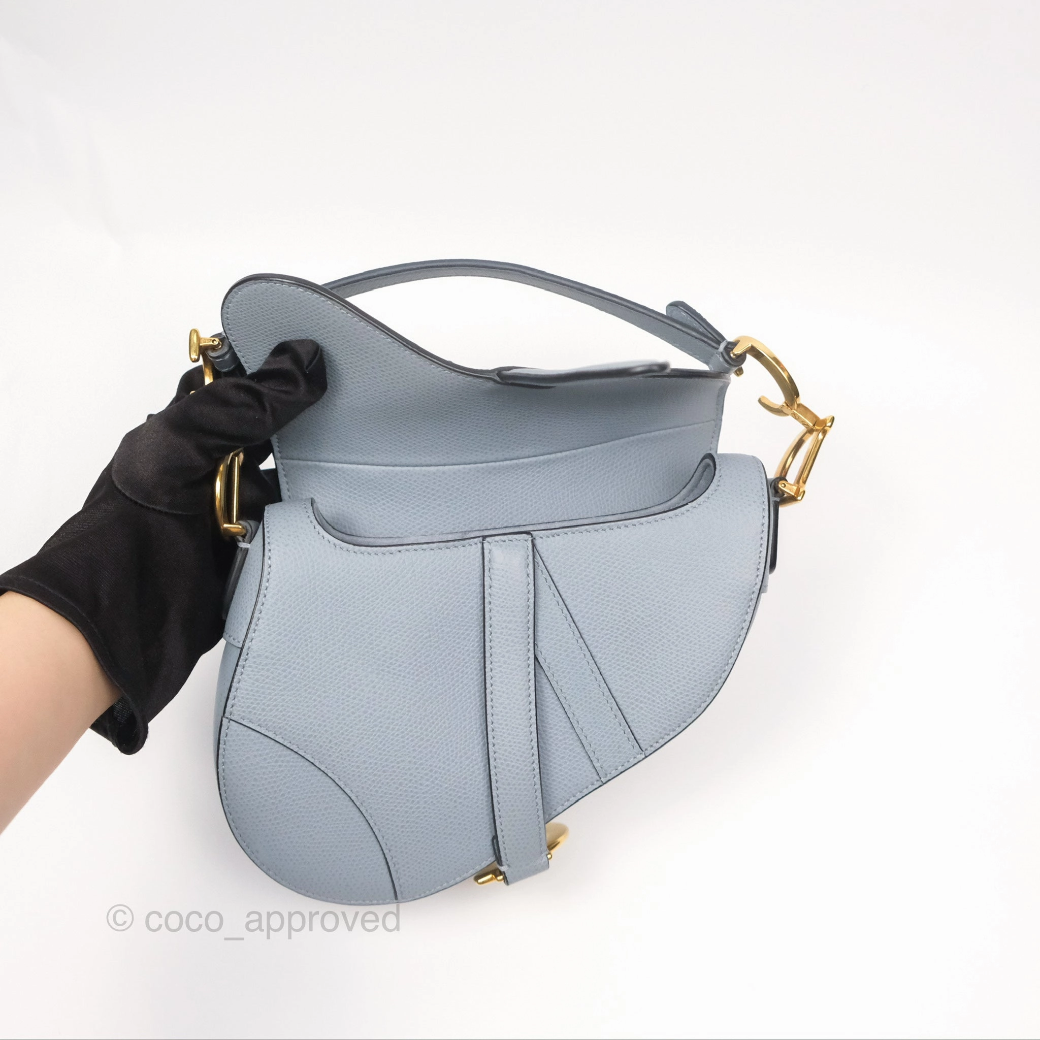 Christian Dior Mini Saddle Bag Cloud Blue Grained Calfskin Gold Hardware