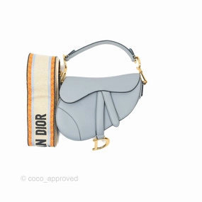 Christian Dior Mini Saddle Bag Cloud Blue Grained Calfskin Gold Hardware