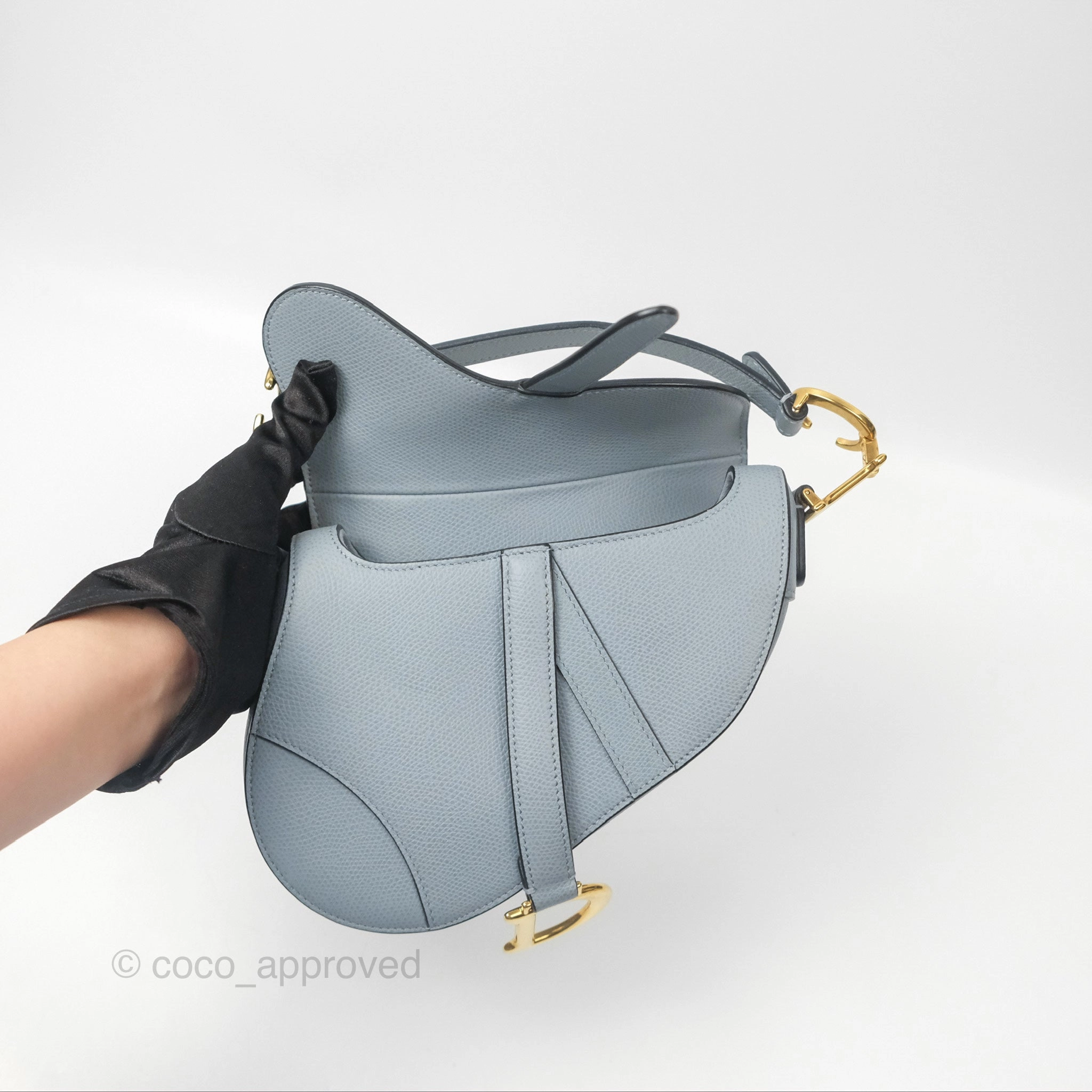 Christian Dior Mini Saddle Bag Cloud Blue Grained Calfskin Gold Hardware