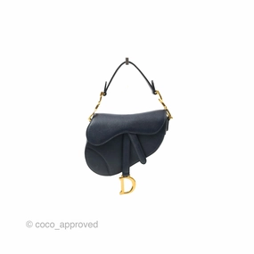 Christian Dior Mini Saddle Bag Navy Grained Calfskin Gold Hardware