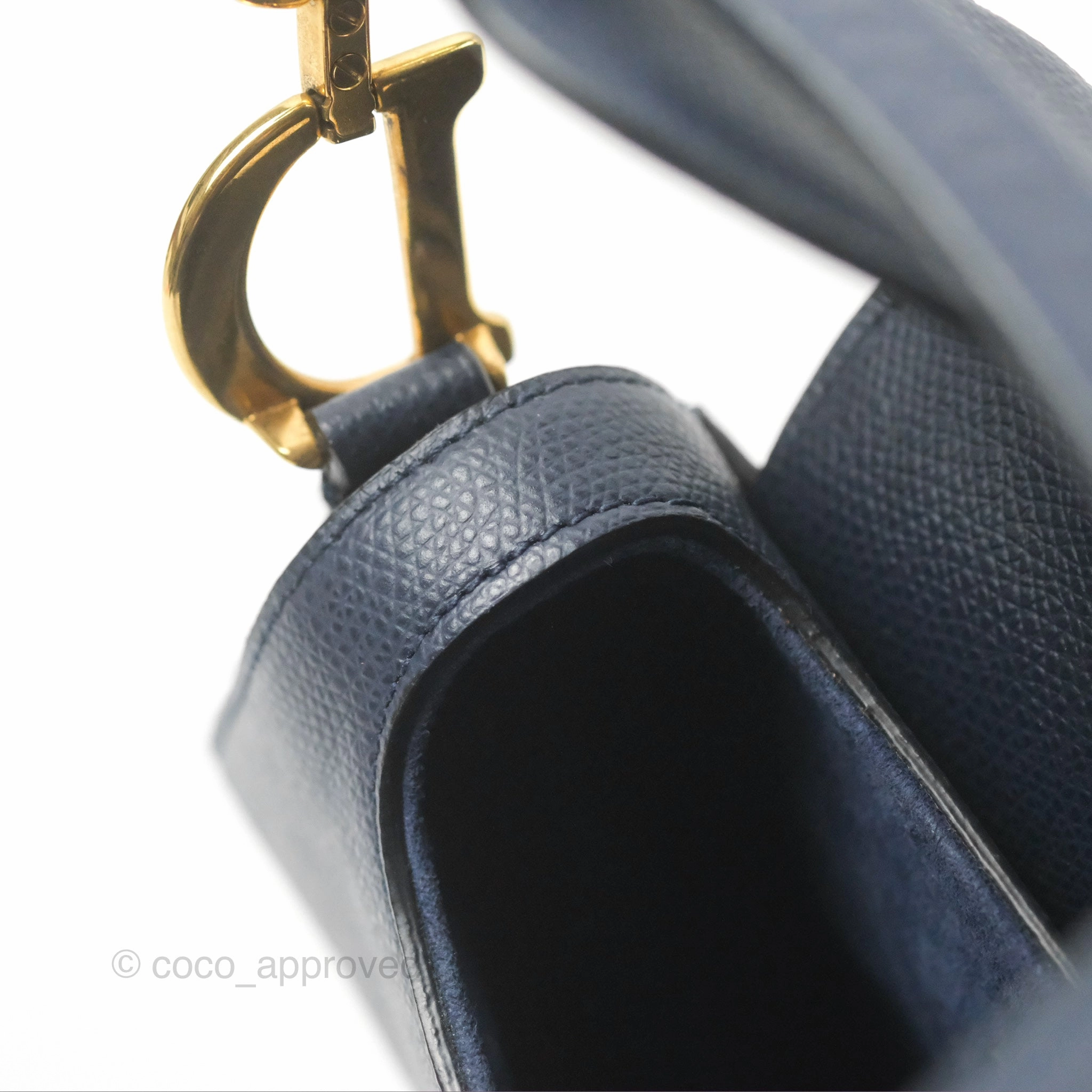 Christian Dior Mini Saddle Bag Navy Grained Calfskin Gold Hardware