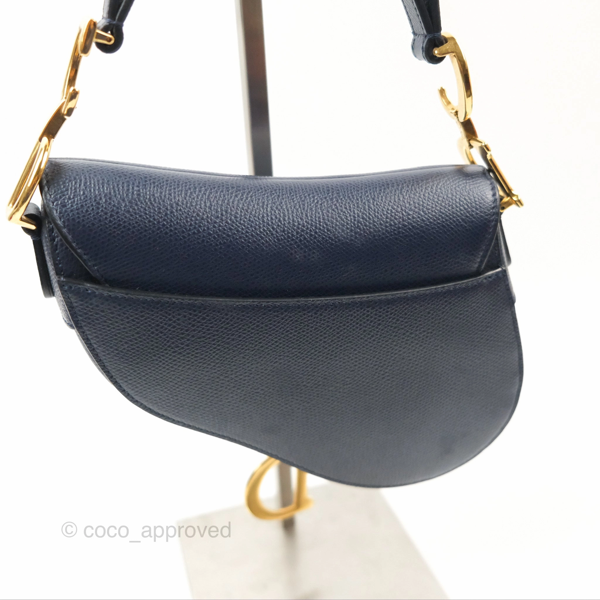 Christian Dior Mini Saddle Bag Navy Grained Calfskin Gold Hardware