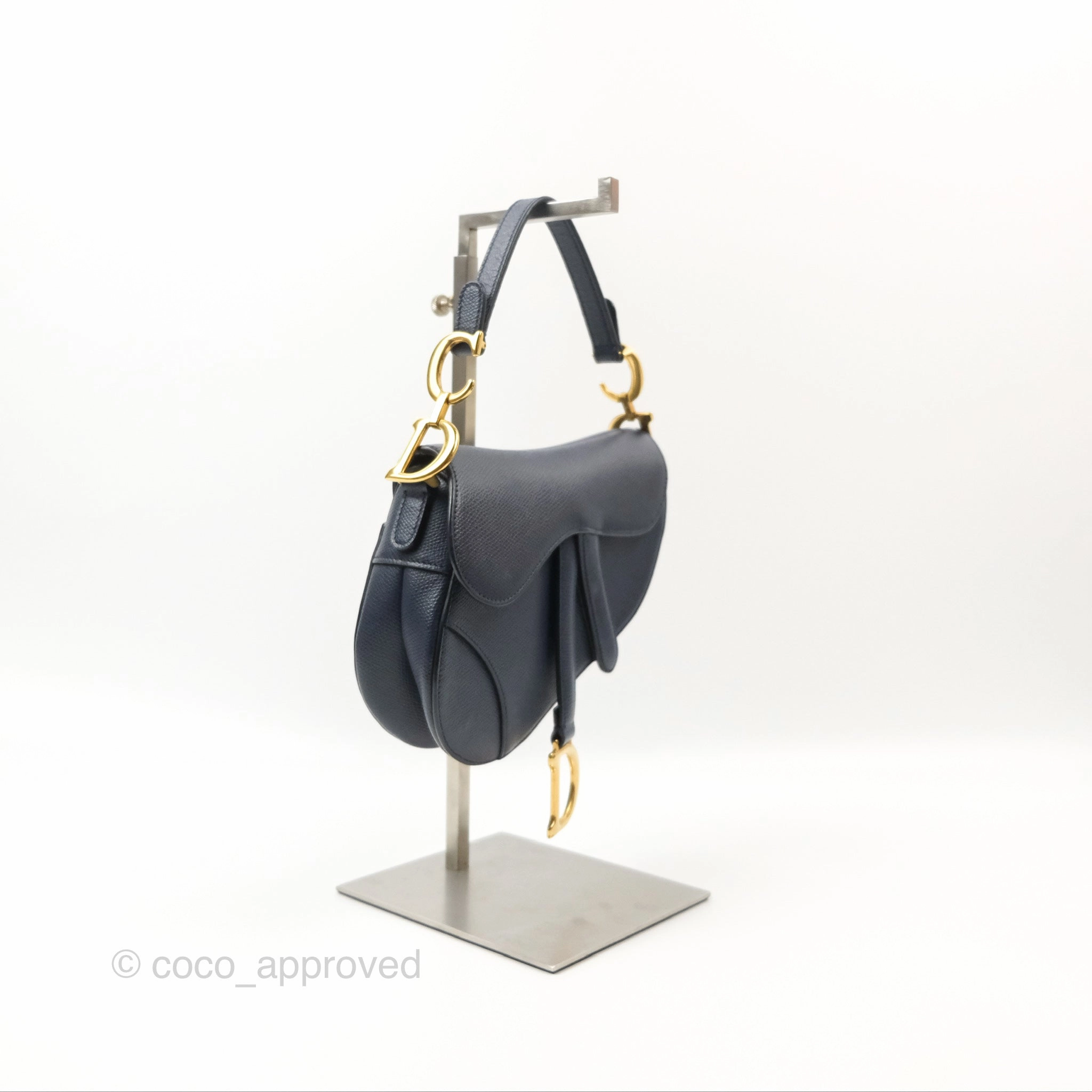 Christian Dior Mini Saddle Bag Navy Grained Calfskin Gold Hardware