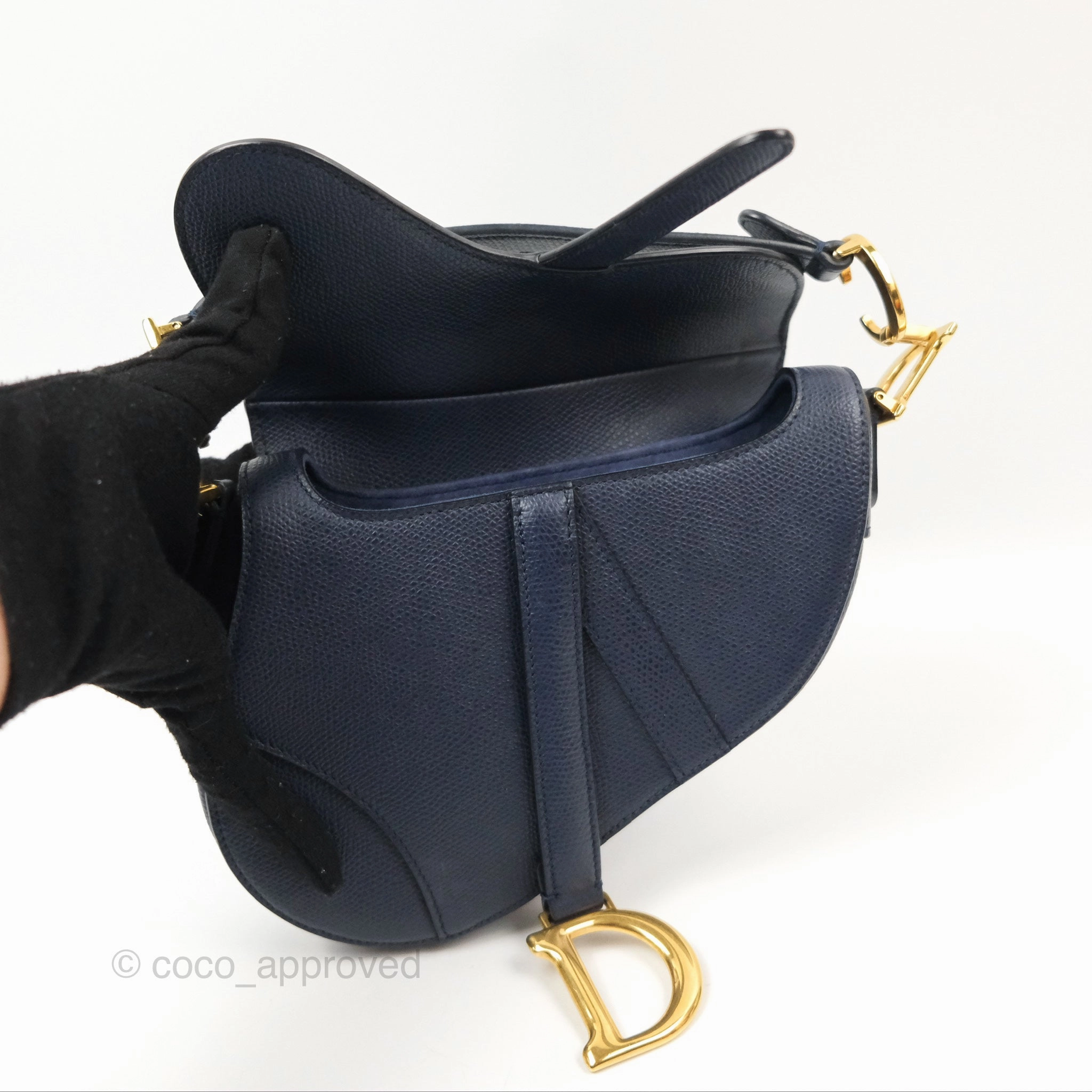Christian Dior Mini Saddle Bag Navy Grained Calfskin Gold Hardware
