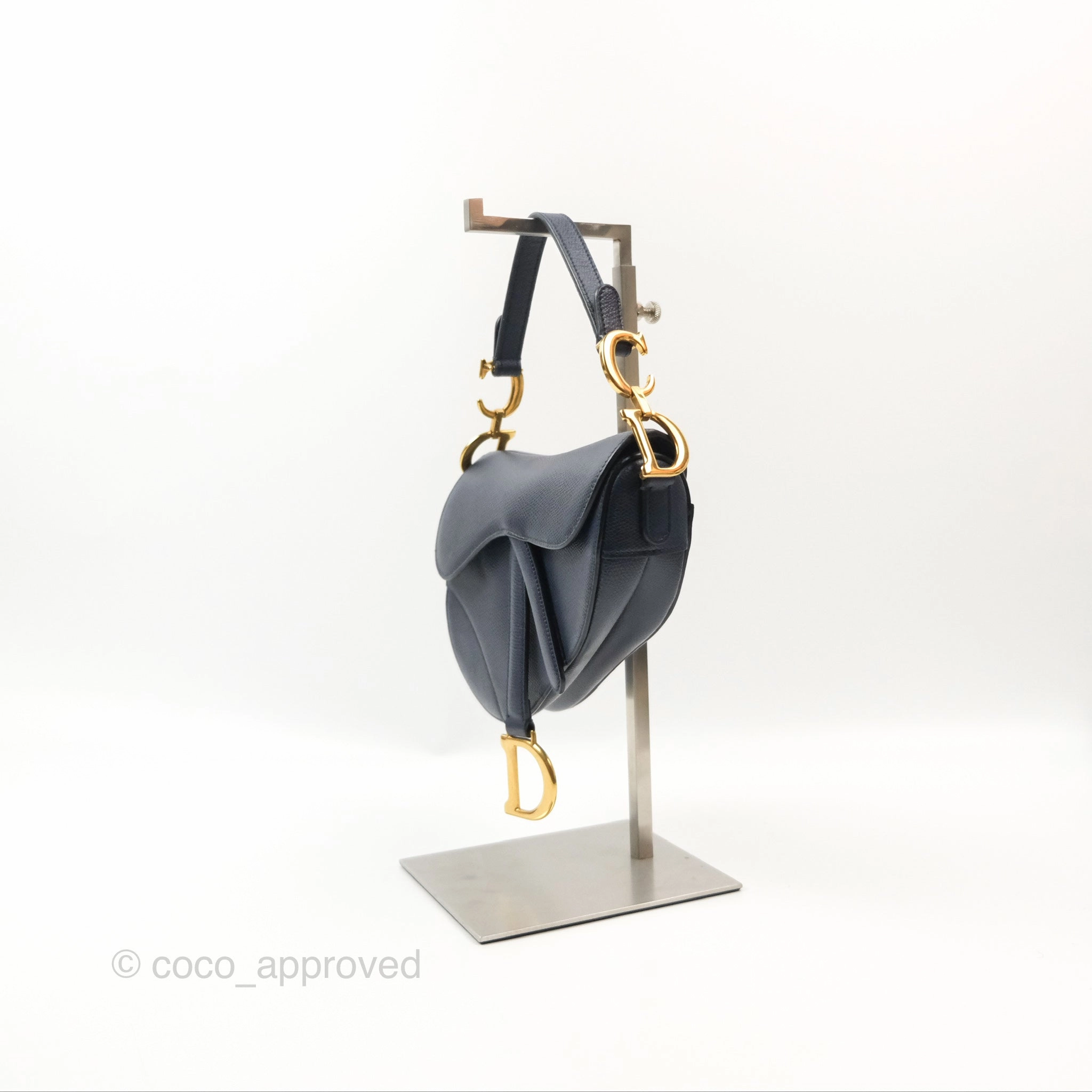 Christian Dior Mini Saddle Bag Navy Grained Calfskin Gold Hardware