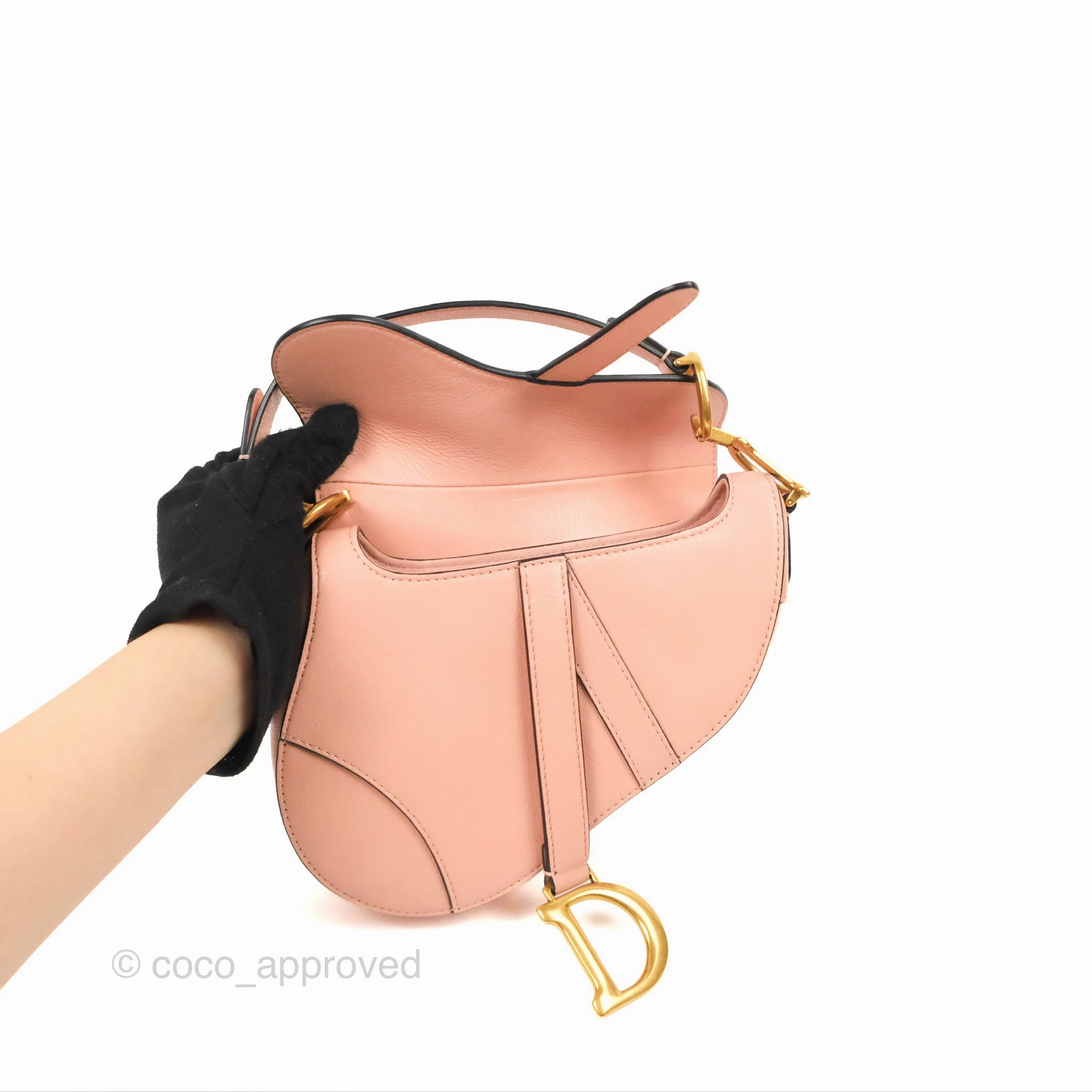 Christian Dior Mini Saddle Bag Pink Goatskin Gold Hardware