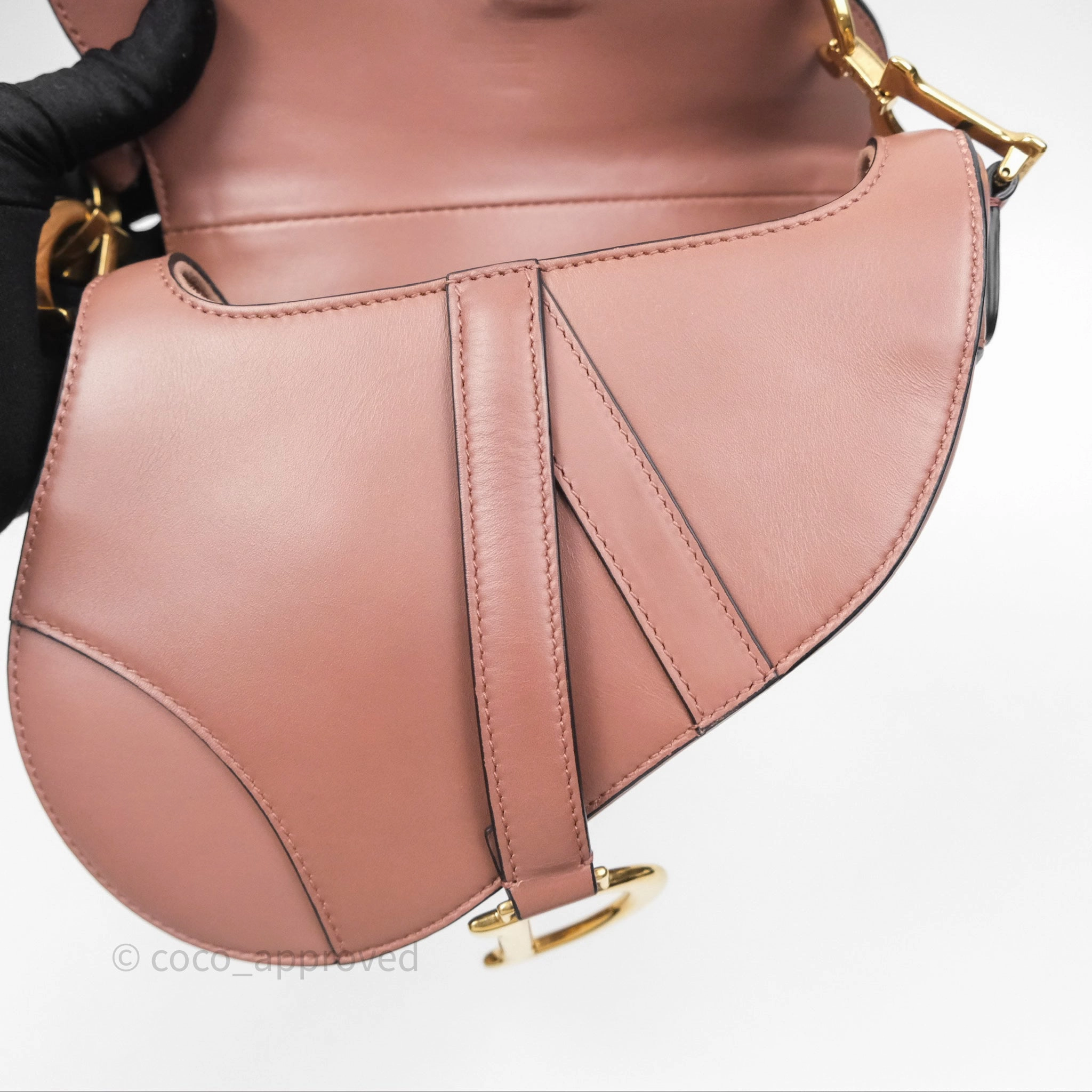 Christian Dior Mini Saddle Bag Rose Taupe Grained Calfskin Gold Hardware