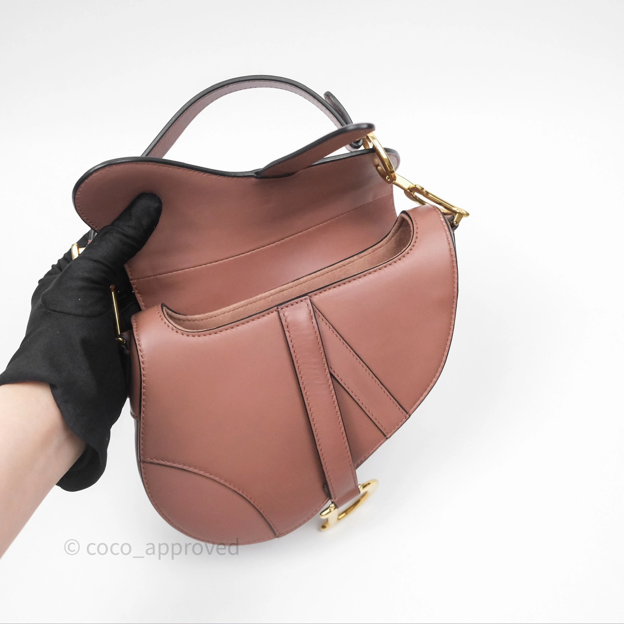 Christian Dior Mini Saddle Bag Rose Taupe Grained Calfskin Gold Hardware