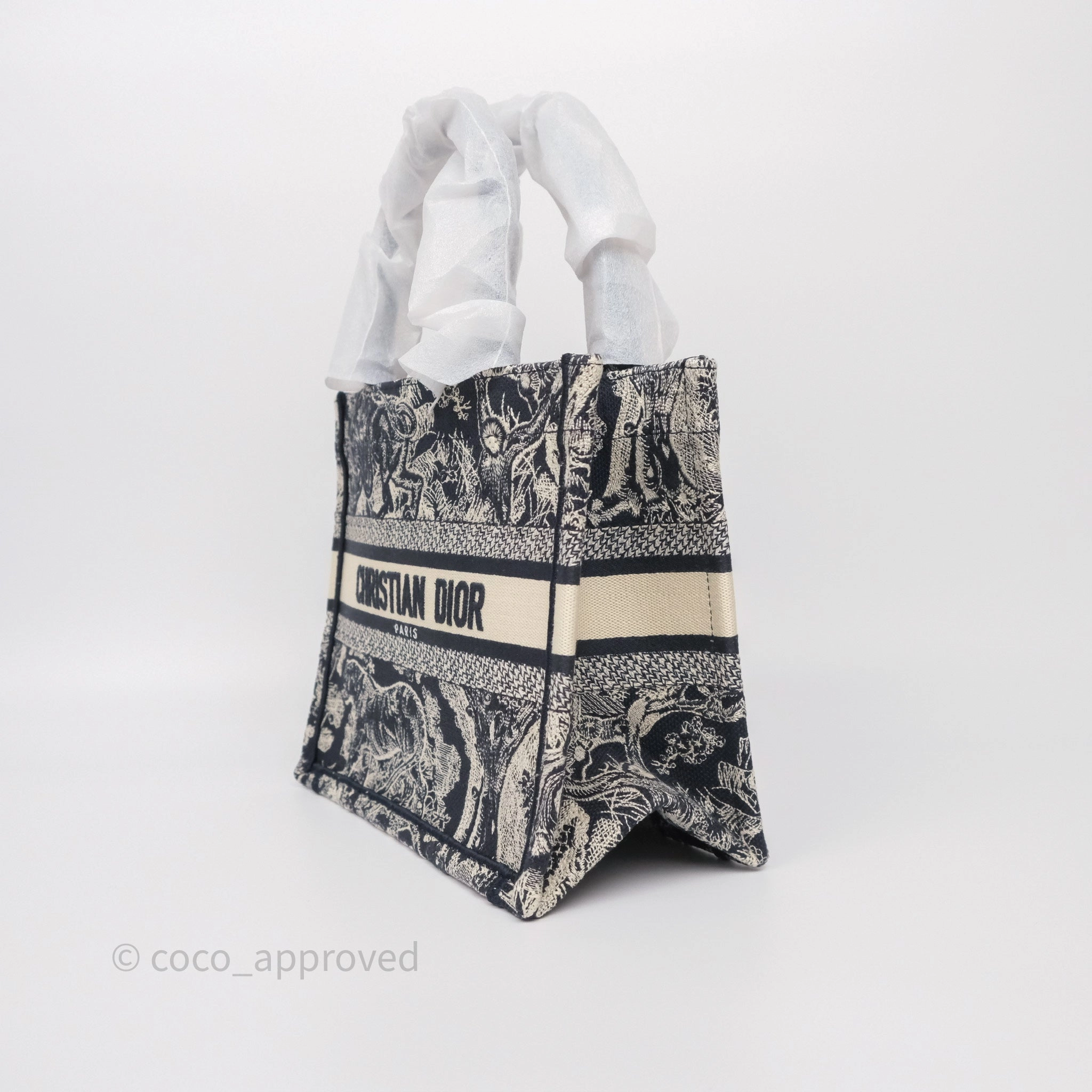 Christian Dior New Small Book Tote Embroidered Toile De Jouy Navy