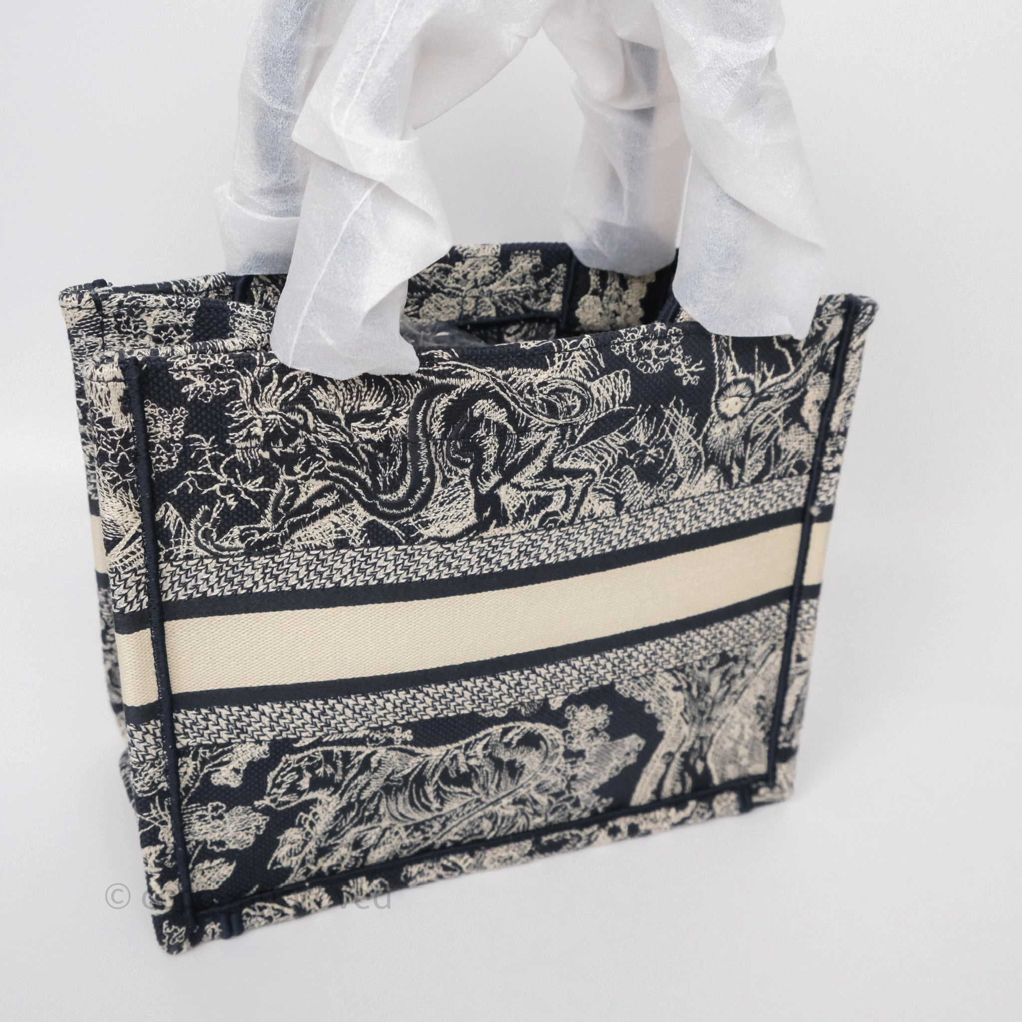 Christian Dior New Small Book Tote Embroidered Toile De Jouy Navy