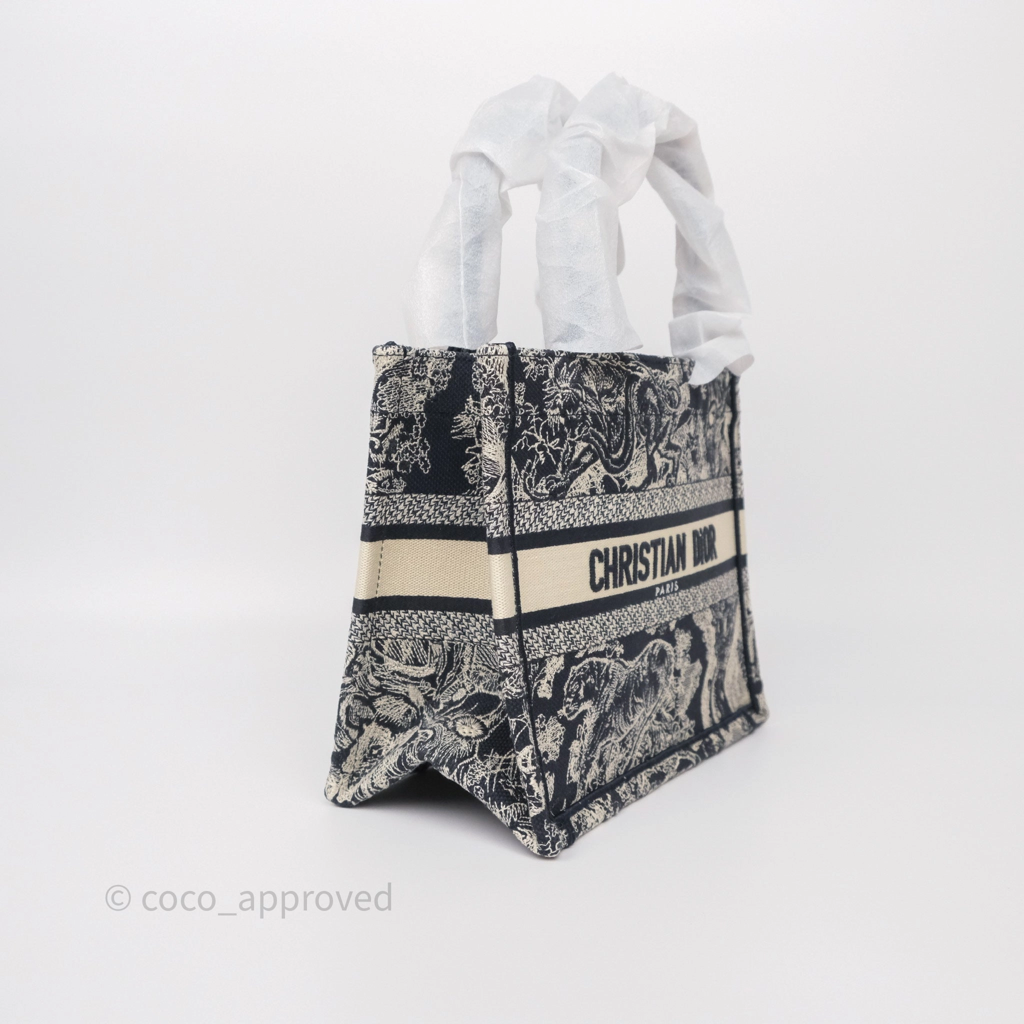 Christian Dior New Small Book Tote Embroidered Toile De Jouy Navy