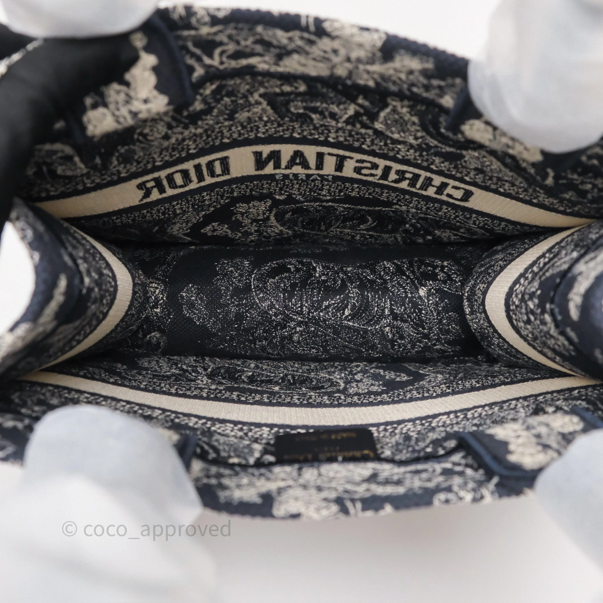 Christian Dior New Small Book Tote Embroidered Toile De Jouy Navy