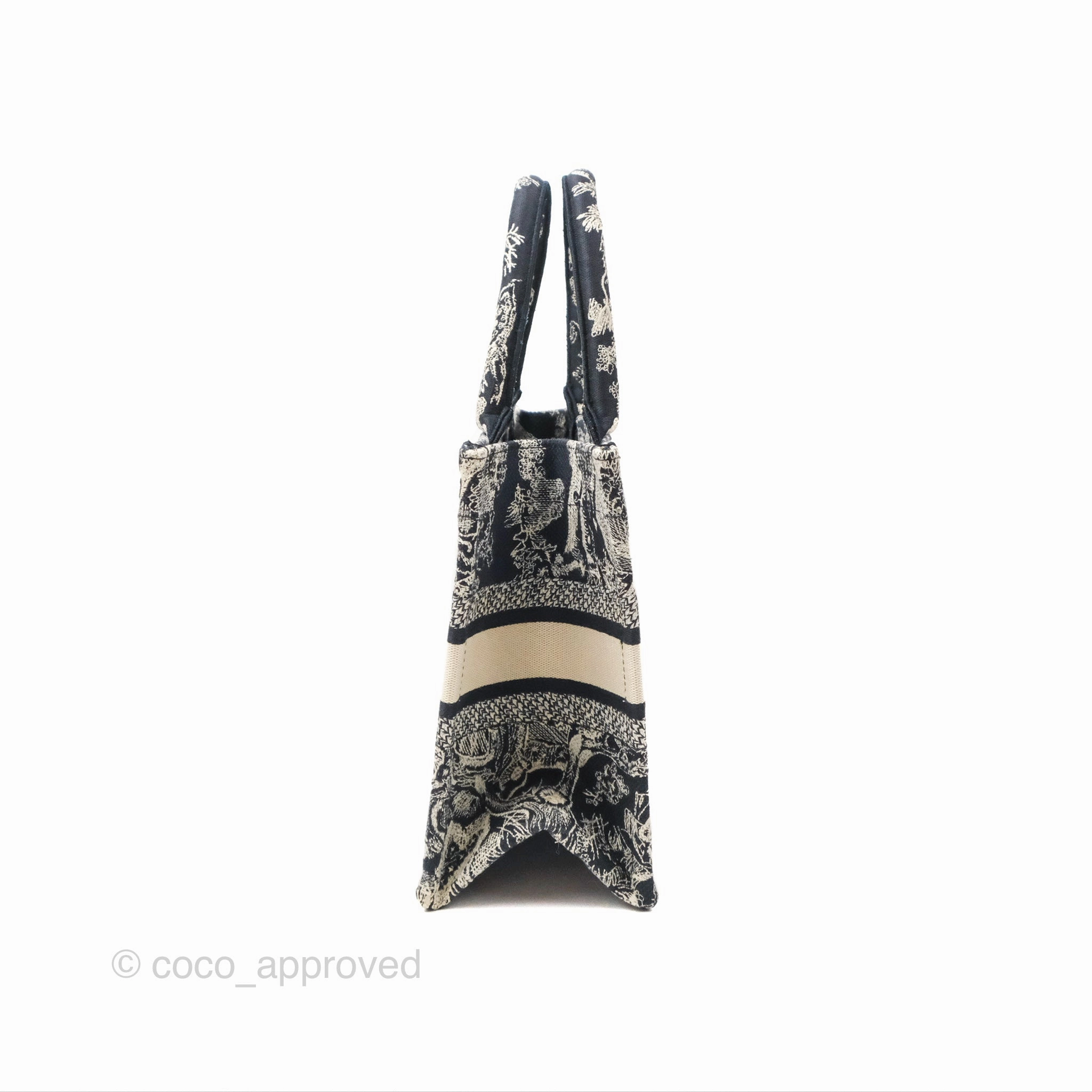 Christian Dior New Small Embroidered Toile De Jouy Canvas Book Tote Navy