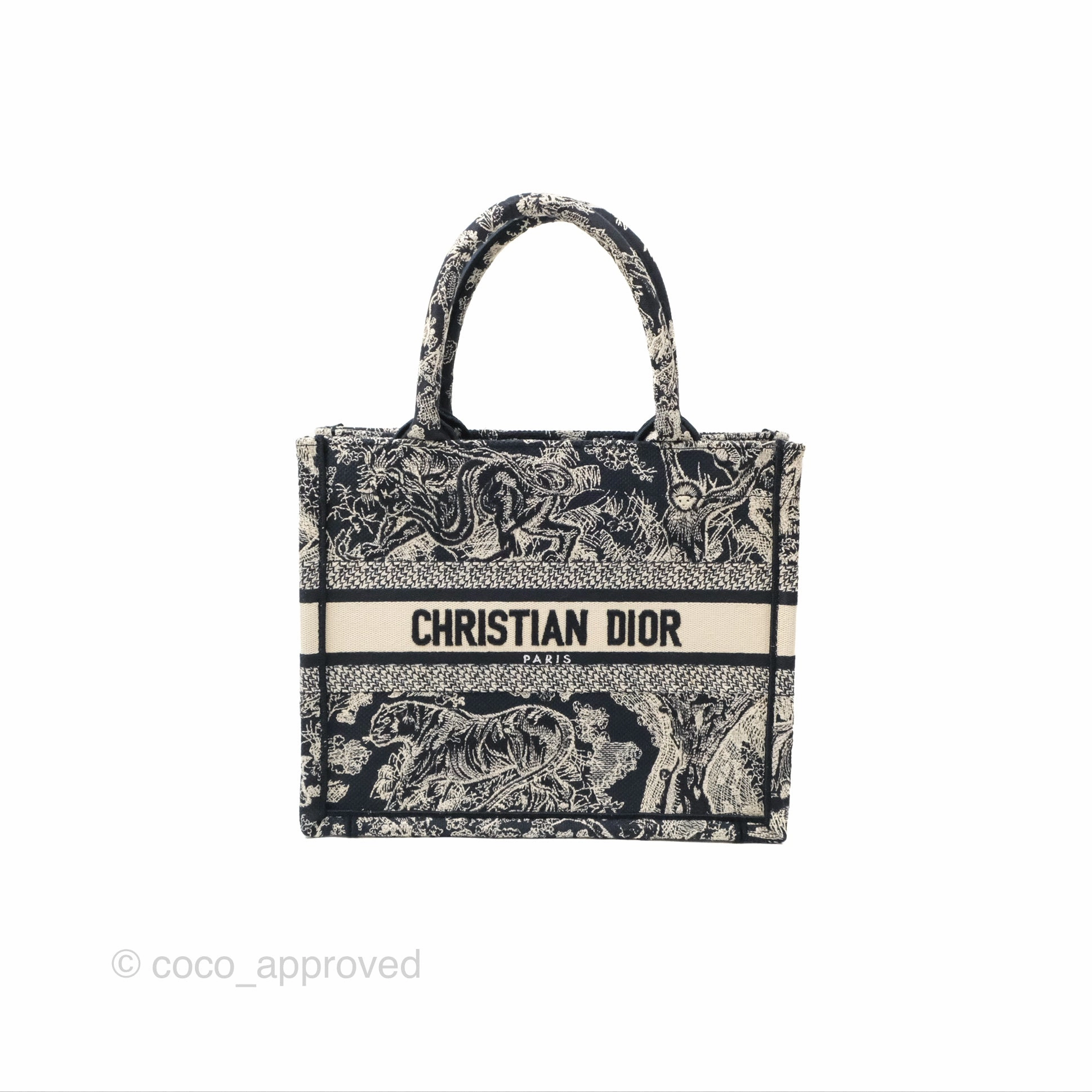 Christian Dior New Small Embroidered Toile De Jouy Canvas Book Tote Navy
