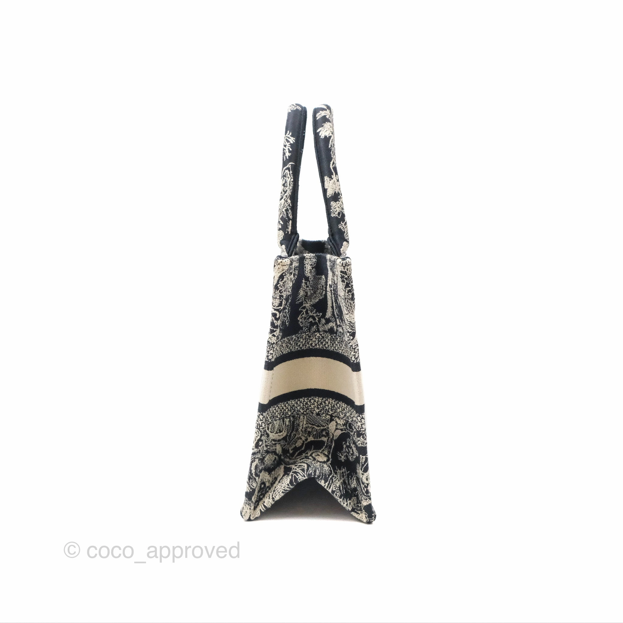 Christian Dior New Small Embroidered Toile De Jouy Canvas Book Tote Navy