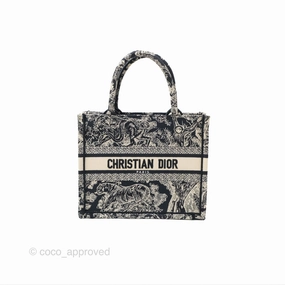 Christian Dior New Small Embroidered Toile De Jouy Canvas Book Tote Navy
