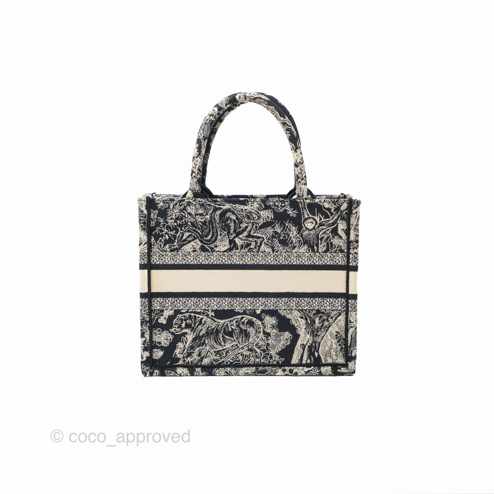 Christian Dior New Small Embroidered Toile De Jouy Canvas Book Tote Navy