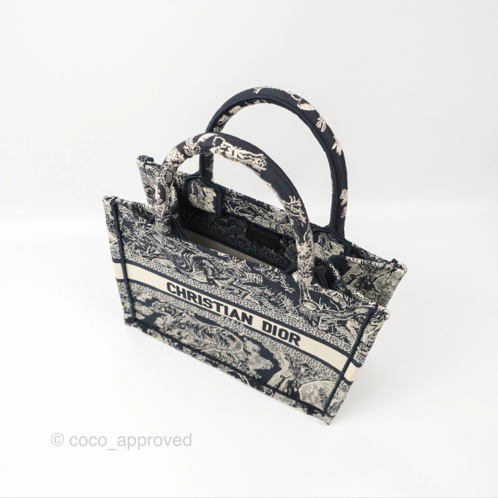 Christian Dior New Small Embroidered Toile De Jouy Canvas Book Tote Navy