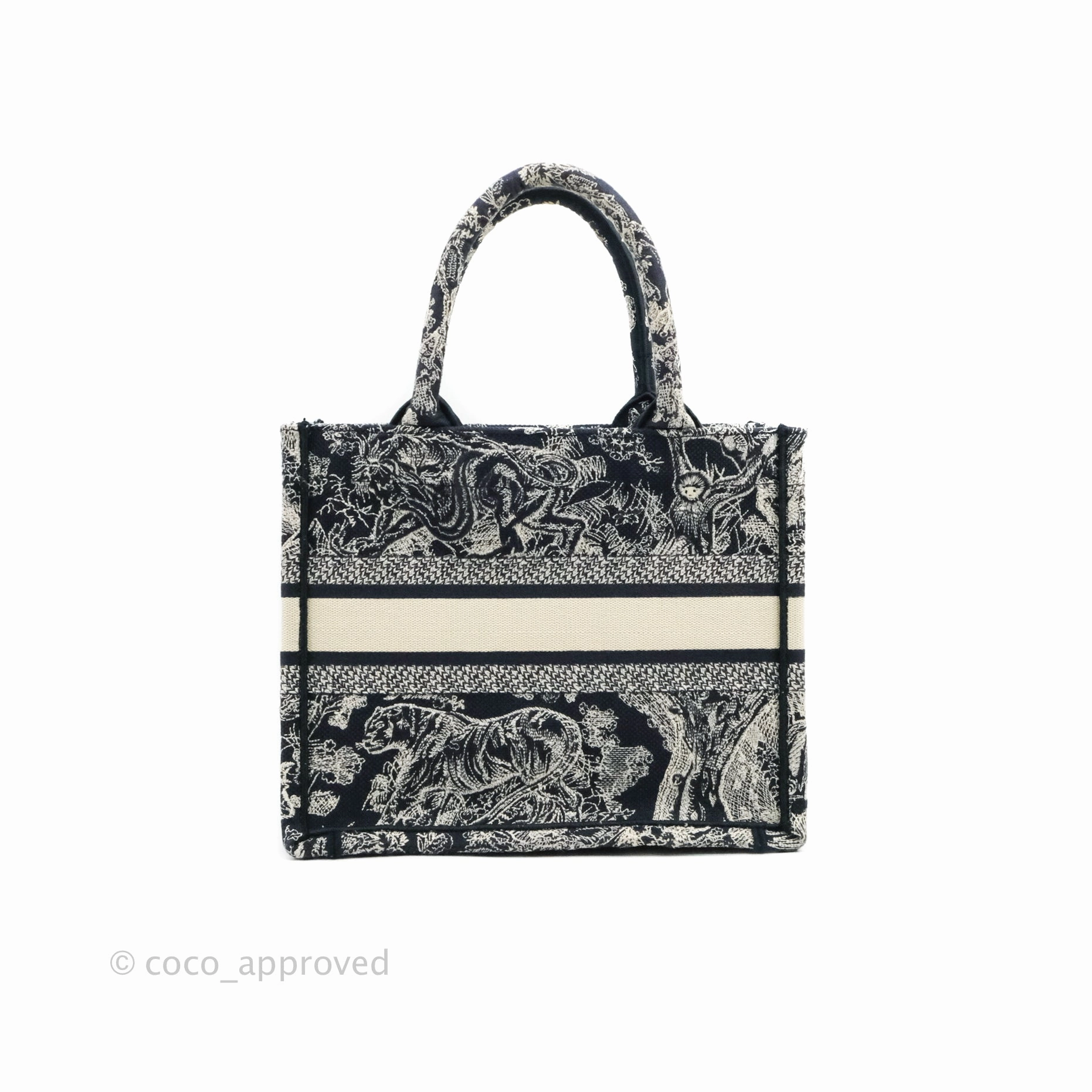 Christian Dior New Small Embroidered Toile De Jouy Navy Canvas Book Tote
