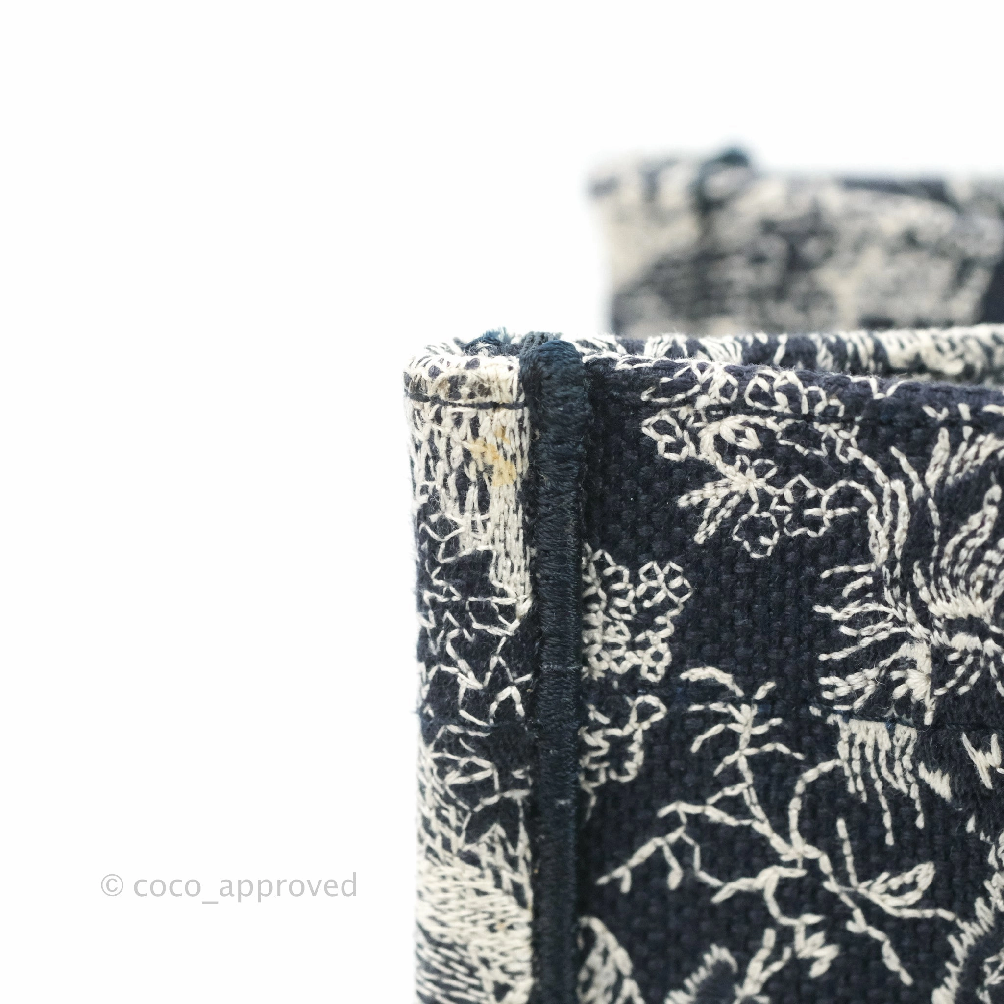 Christian Dior New Small Embroidered Toile De Jouy Navy Canvas Book Tote
