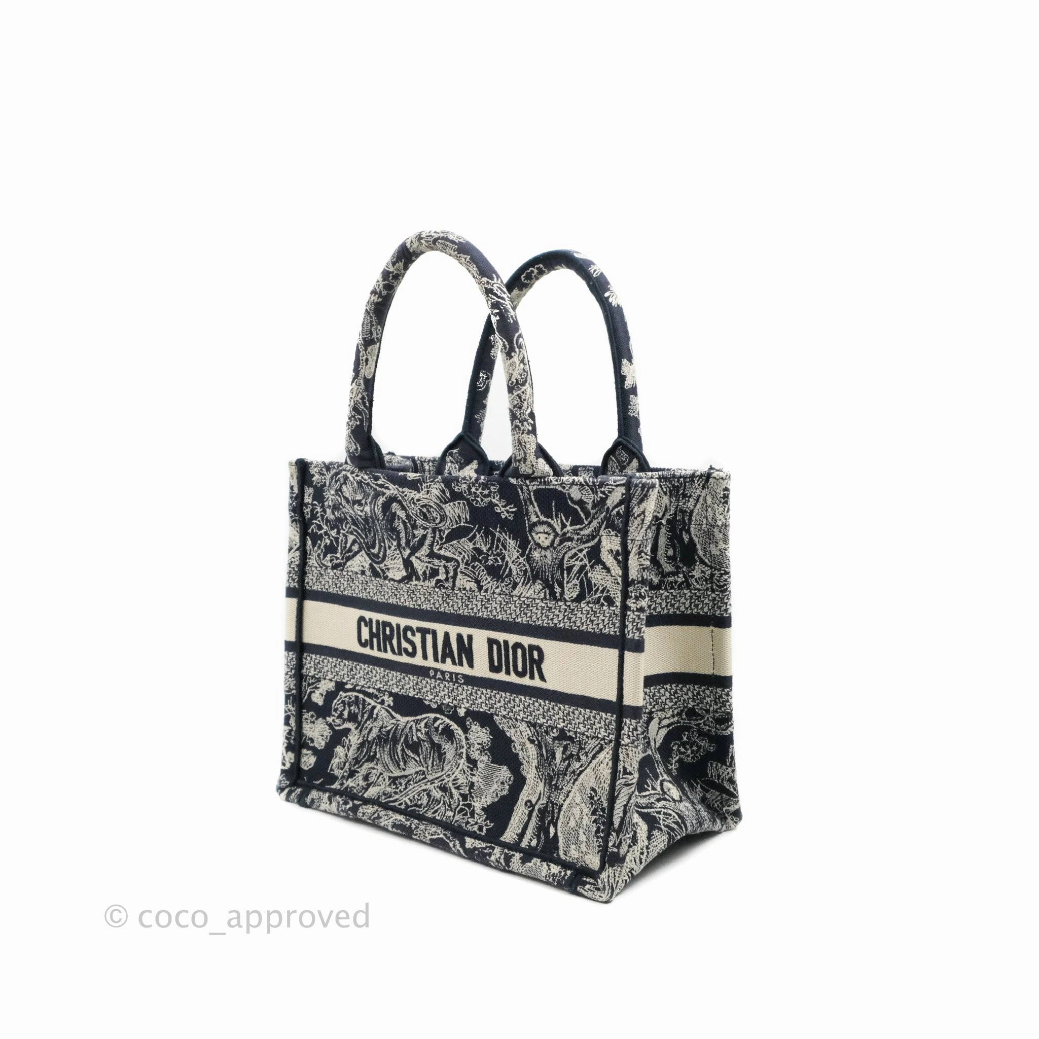 Christian Dior New Small Embroidered Toile De Jouy Navy Canvas Book Tote