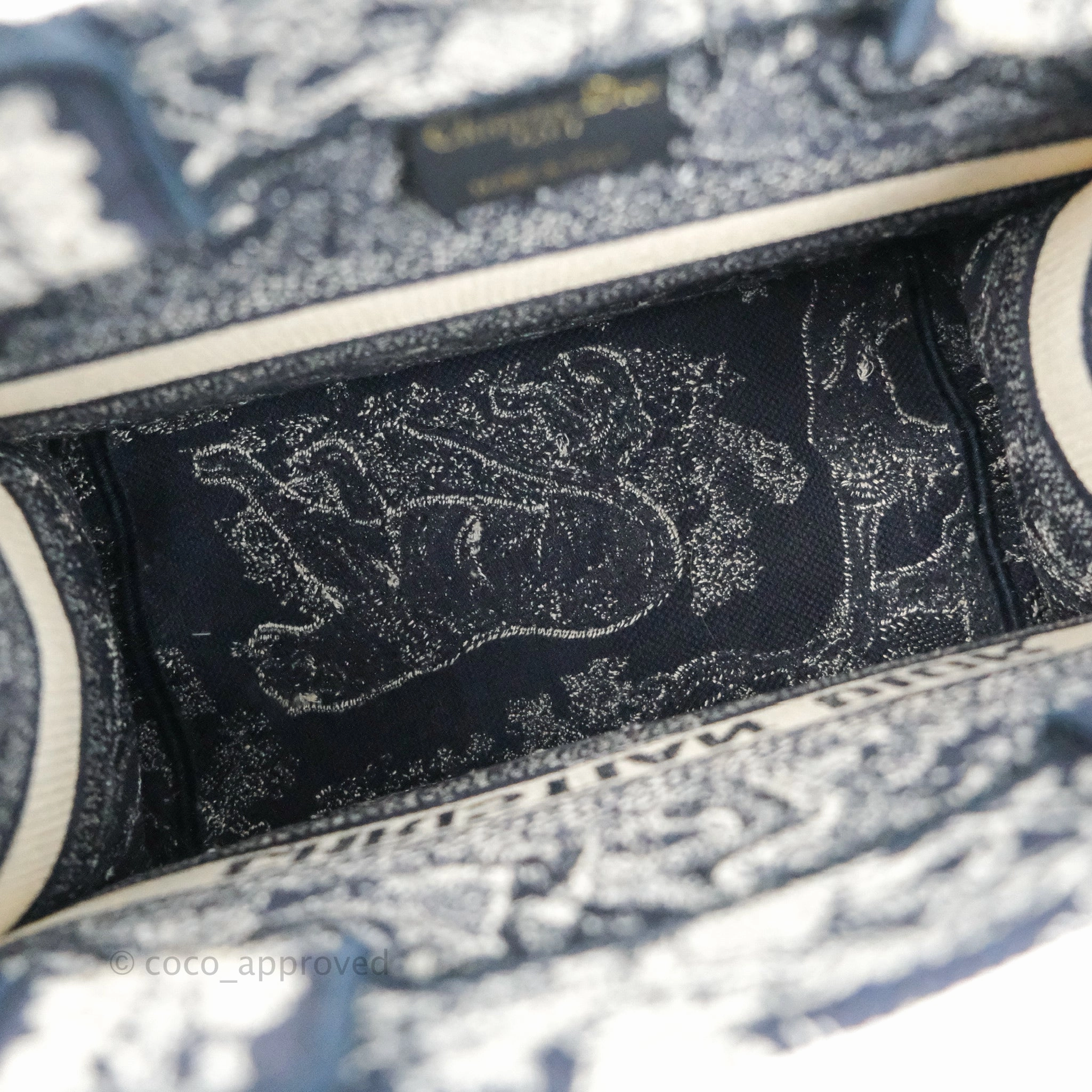 Christian Dior New Small Embroidered Toile De Jouy Navy Canvas Book Tote