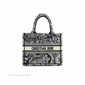 Christian Dior New Small Embroidered Toile De Jouy Navy Canvas Book Tote
